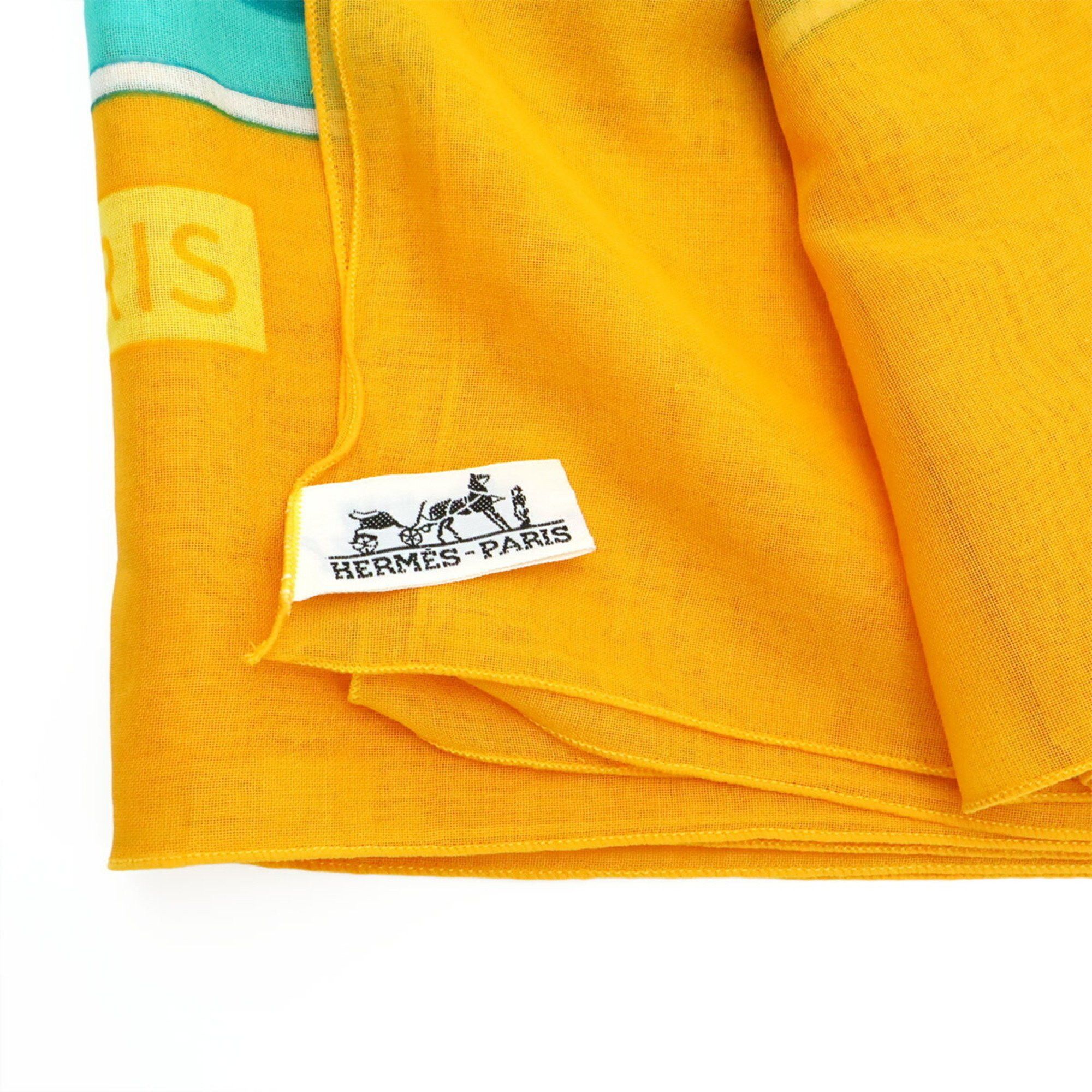 Hermes HERMES Large Stole Scarf/Shawl/Spareo with Lotus Leaf Design, 100% Cotton, Yellow, Green, and Multicolor Size ONE SIZE - 6 Thumbnail