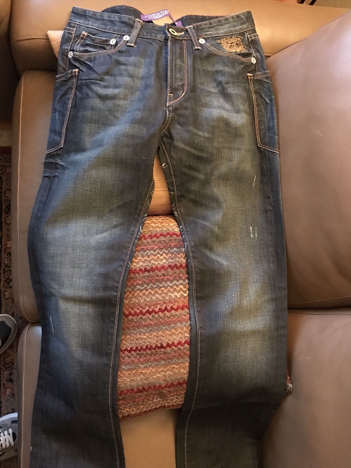 Christian Audigier *NEW* Christian Audigier Jeans w/ Rhinestone & Leather Size US 30 / EU 46 - 5 Thumbnail