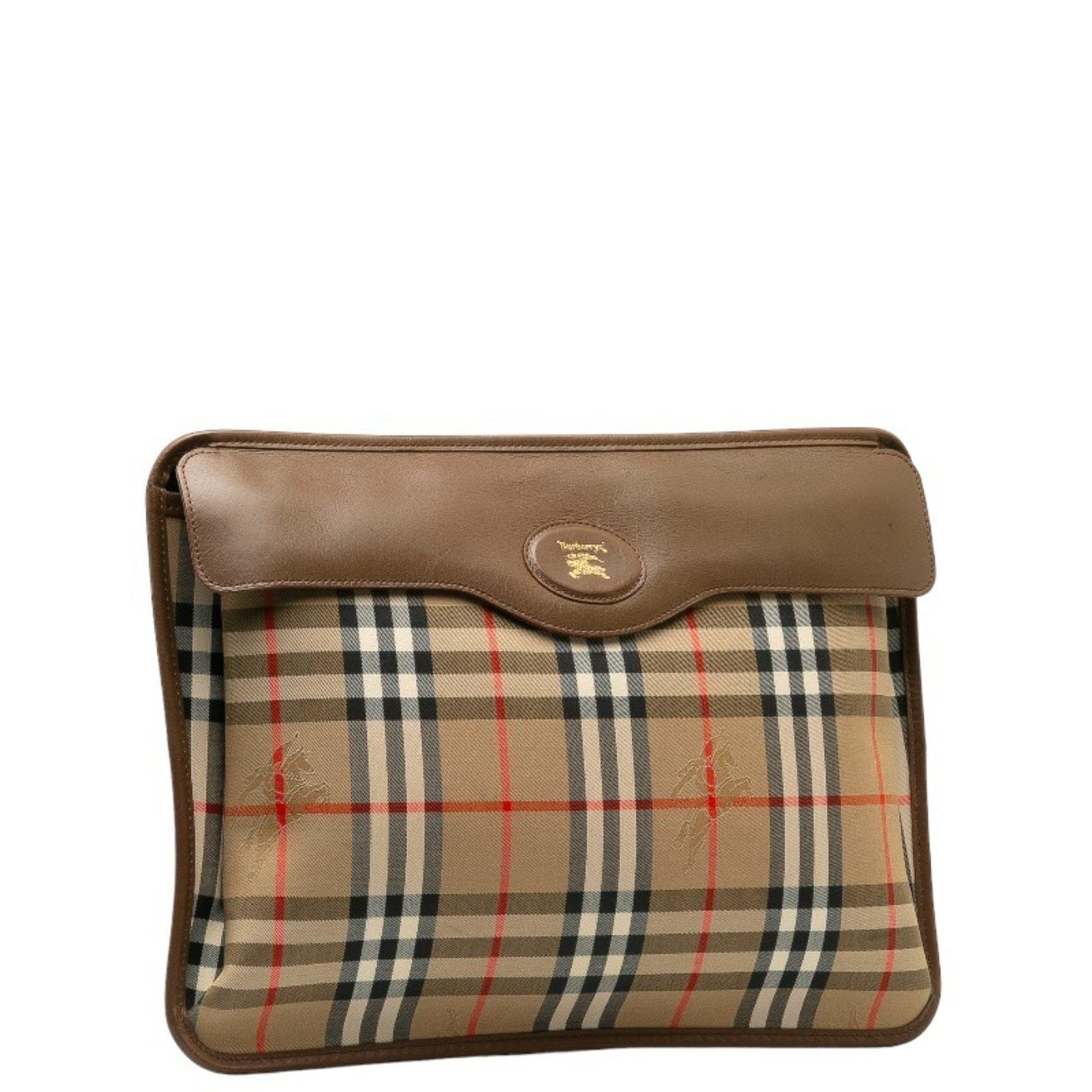 Burberry Burberry Nova Check Shadow Horse Clutch Bag in Beige and Brown Canvas Leather. Women's. Size ONE SIZE - 2 Thumbnail