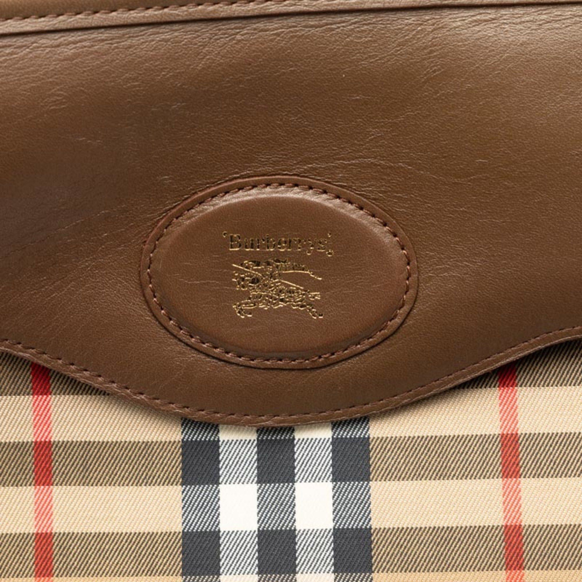 Burberry Burberry Nova Check Shadow Horse Clutch Bag in Beige and Brown Canvas Leather. Women's. Size ONE SIZE - 7 Thumbnail