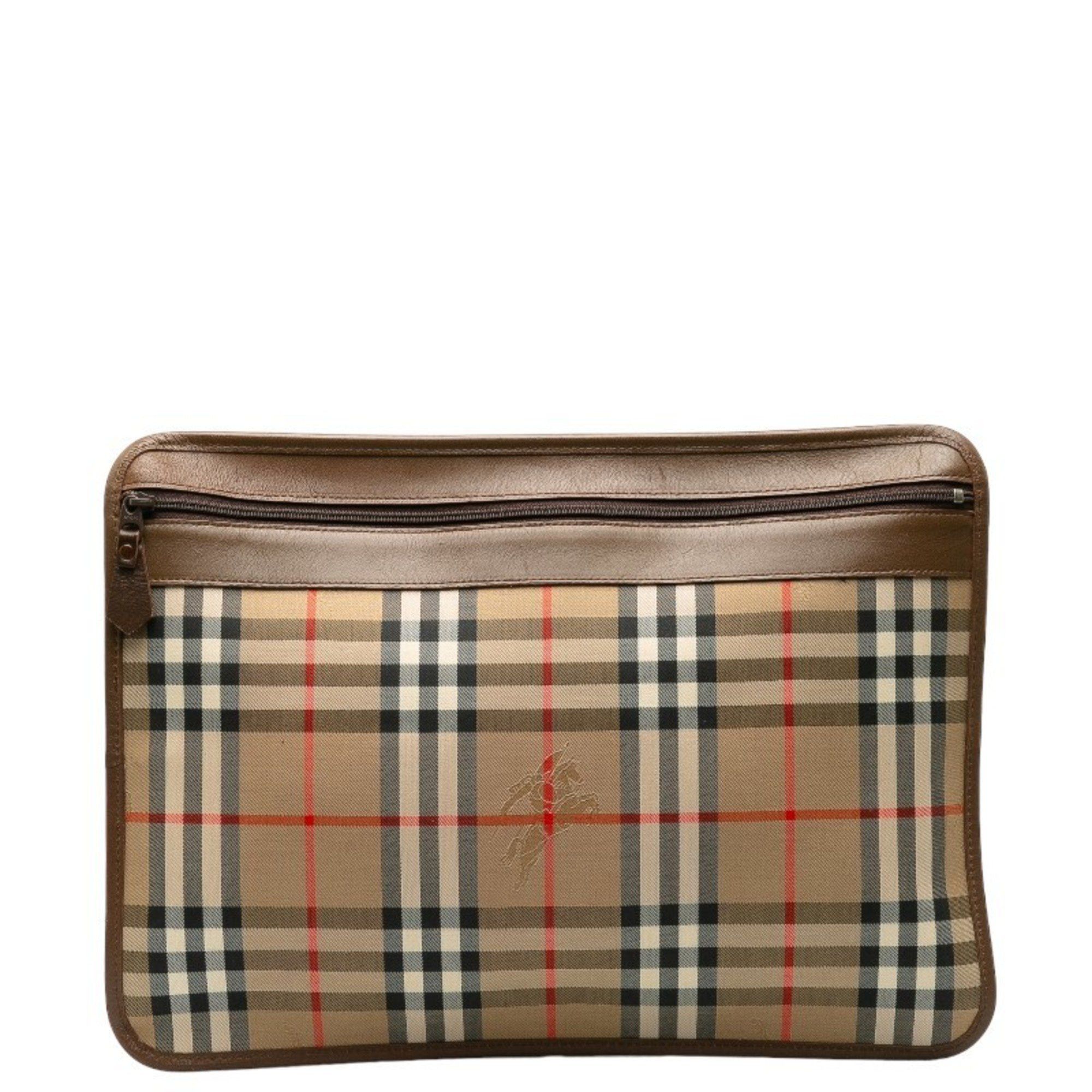 Burberry Burberry Nova Check Shadow Horse Clutch Bag in Beige and Brown Canvas Leather. Women's. Size ONE SIZE - 3 Thumbnail