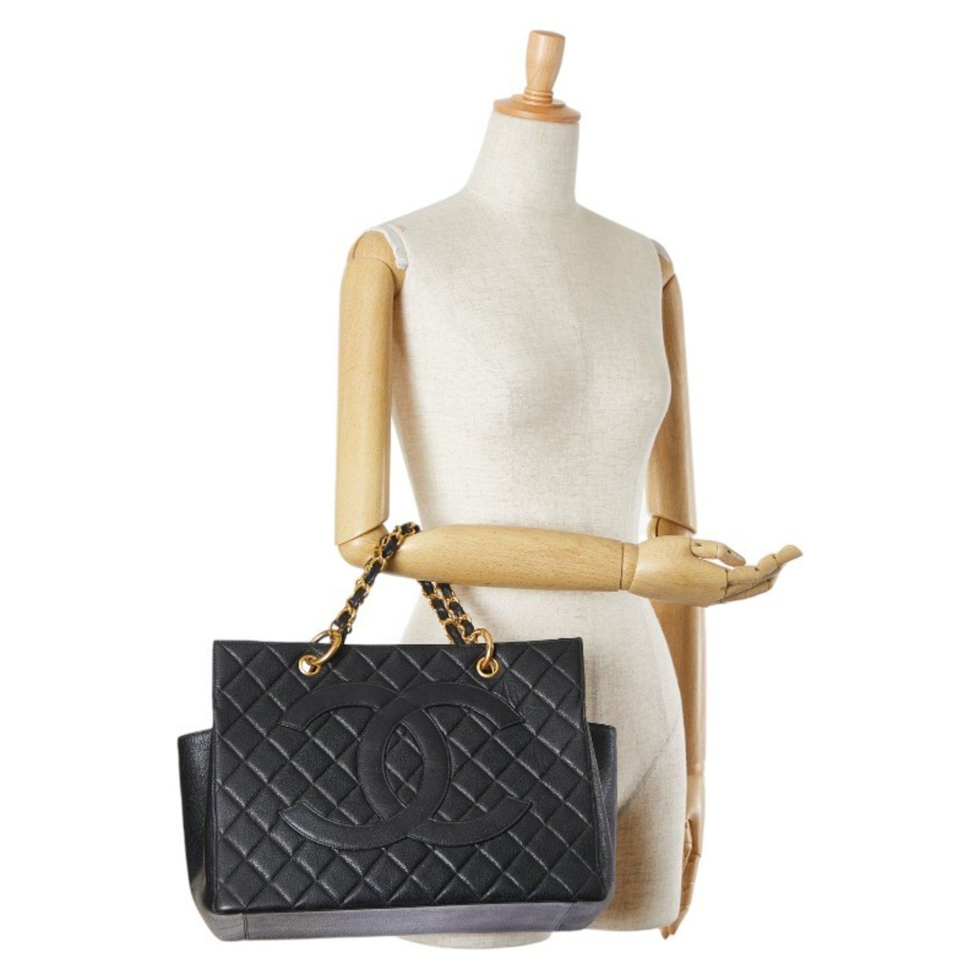 CHANEL Coco Mark Matelasse Chain Handbag Tote Bag in Black Caviar Skin for Women main image 1