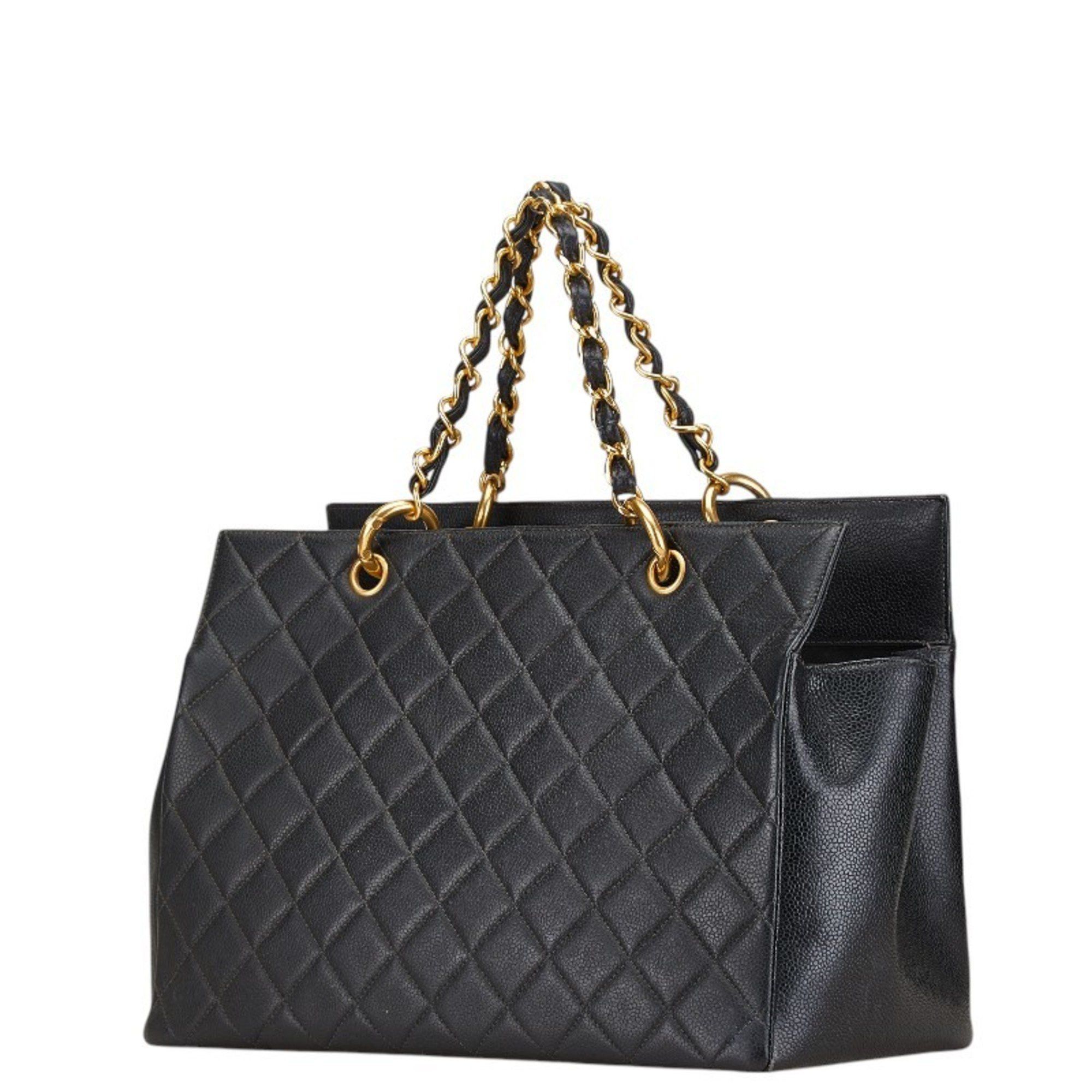 CHANEL Coco Mark Matelasse Chain Handbag Tote Bag in Black Caviar Skin for Women main image 3
