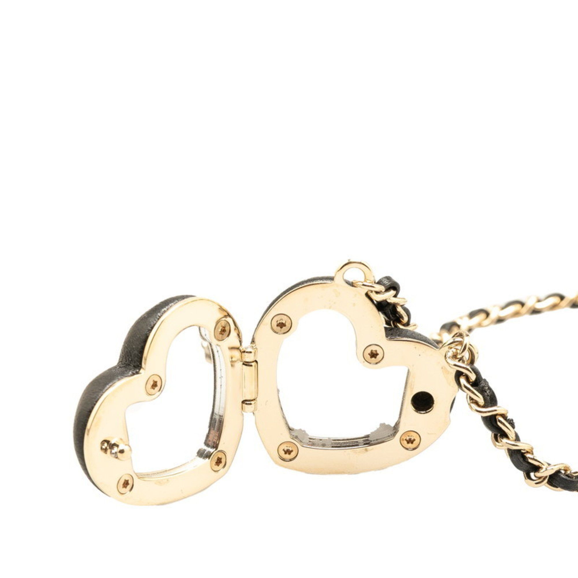Chanel CHANEL Coco Mark Heart Mirror Locket Pendant Necklace in Black and Gold Lambskin for Women Size ONE SIZE - 2 Thumbnail
