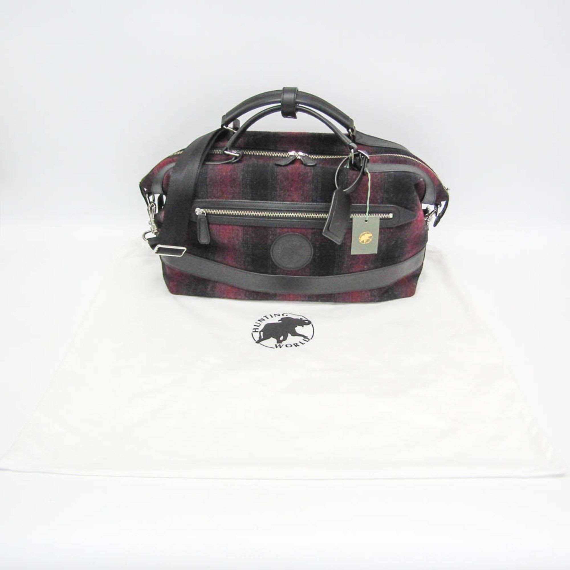 Other Hunting World Check 2-way Boston Bag Men,Women Tweed,Leather Boston Bag,Shoulder Bag Black,Red Color Size ONE SIZE - 2 Thumbnail