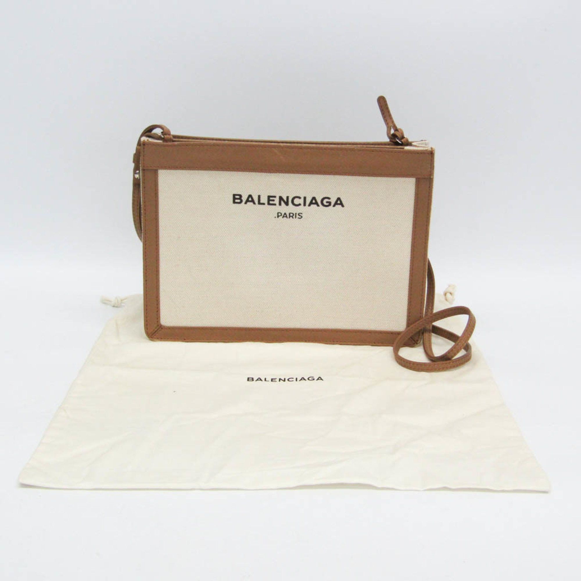 Balenciaga Balenciaga Navy Pochette 339937 Men,Women Canvas,Leather Shoulder Bag Beige,Off-white Size ONE SIZE - 2 Thumbnail