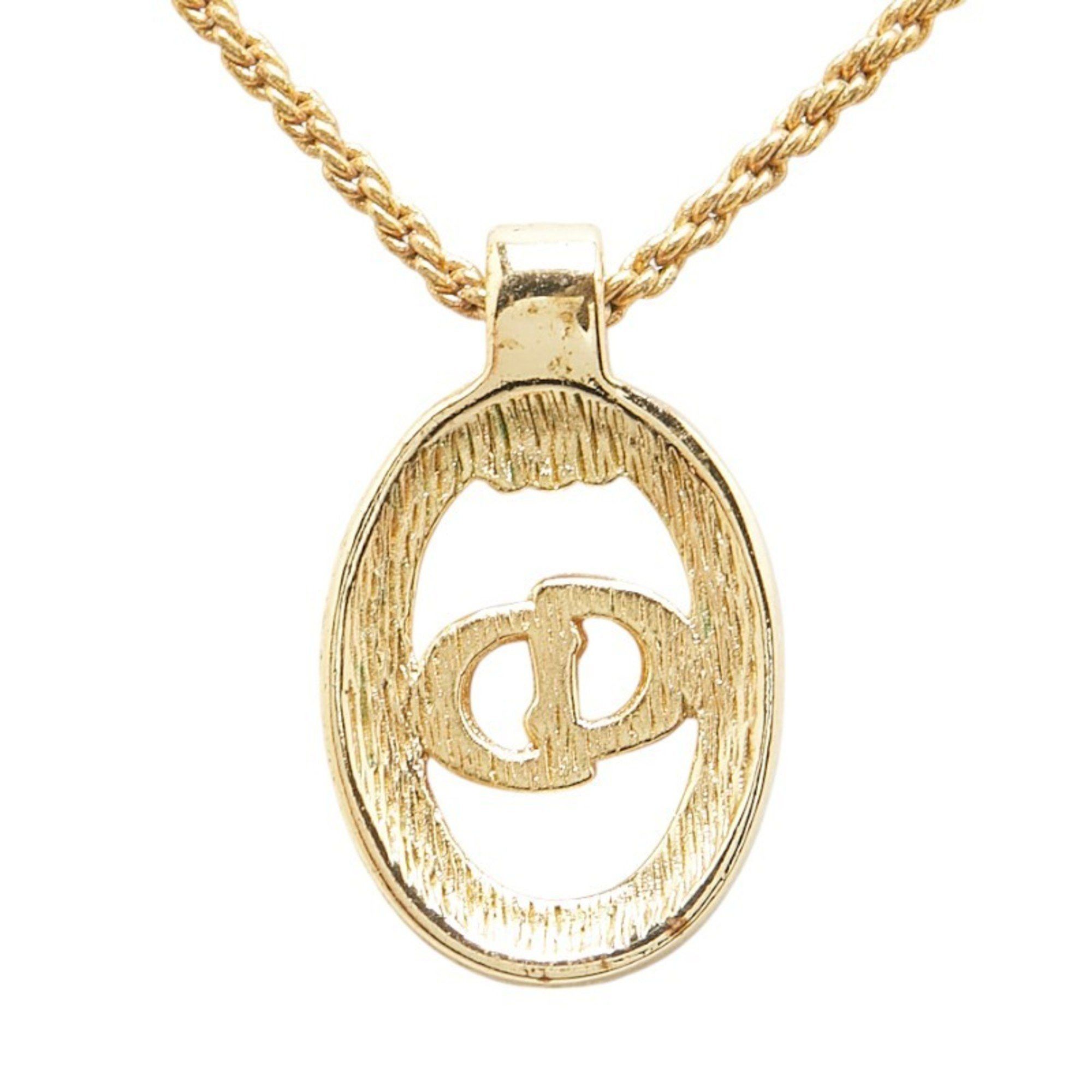 Christian Dior Dior CD logo rhinestone oval circle necklace, gold