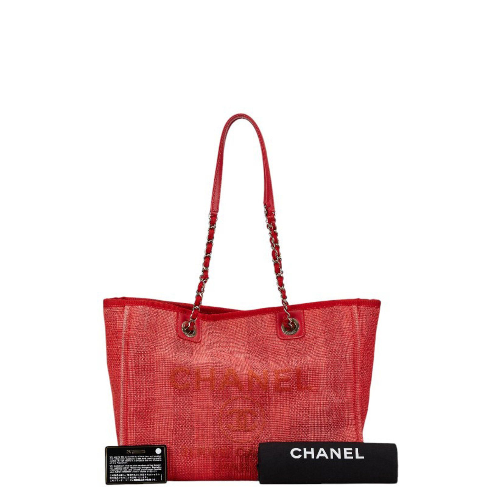 Chanel CHANEL Deauville Tote MM Coco Mark Chain Bag in Red Canvas and Leather for Women Size ONE SIZE - 7 Thumbnail