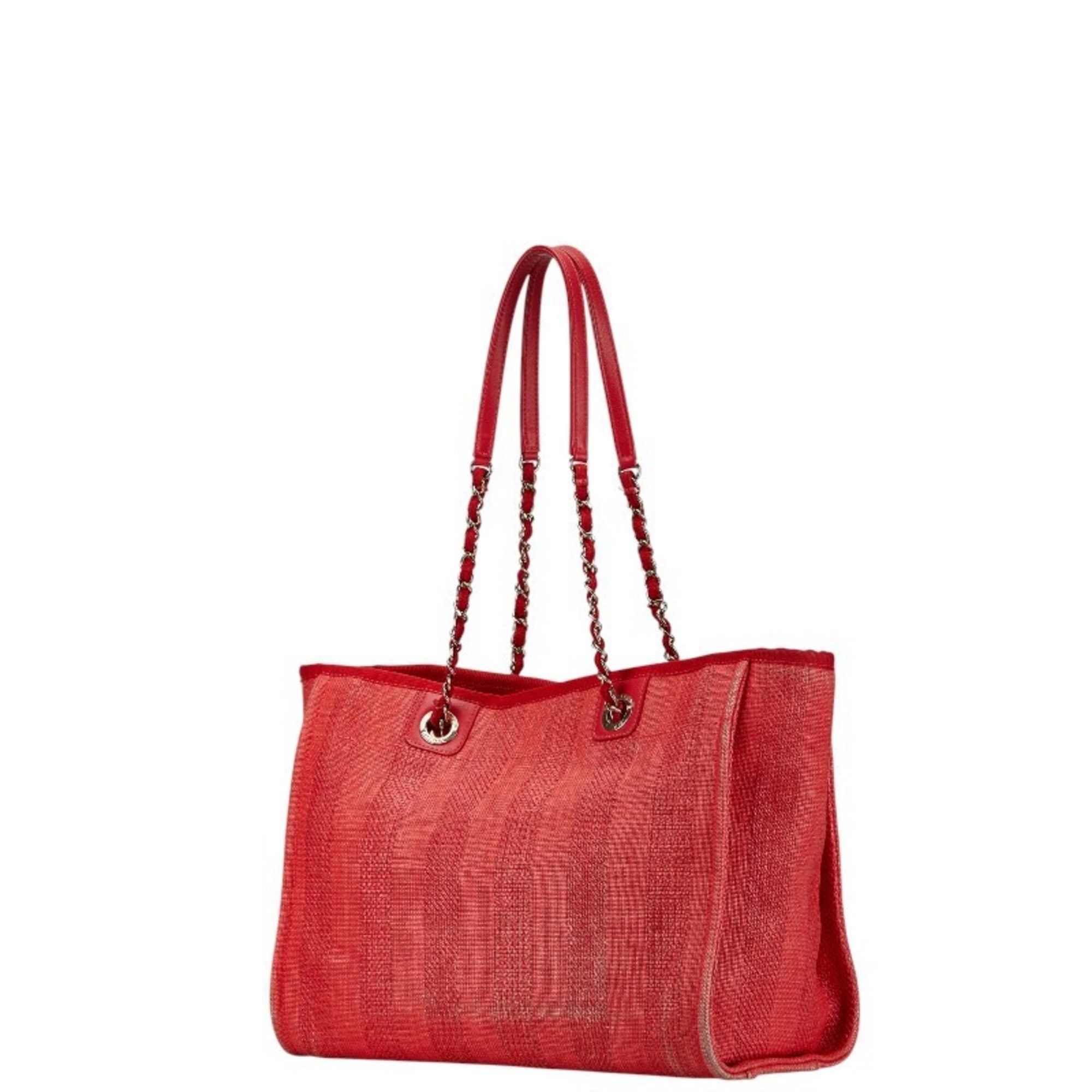 Chanel CHANEL Deauville Tote MM Coco Mark Chain Bag in Red Canvas and Leather for Women Size ONE SIZE - 2 Thumbnail
