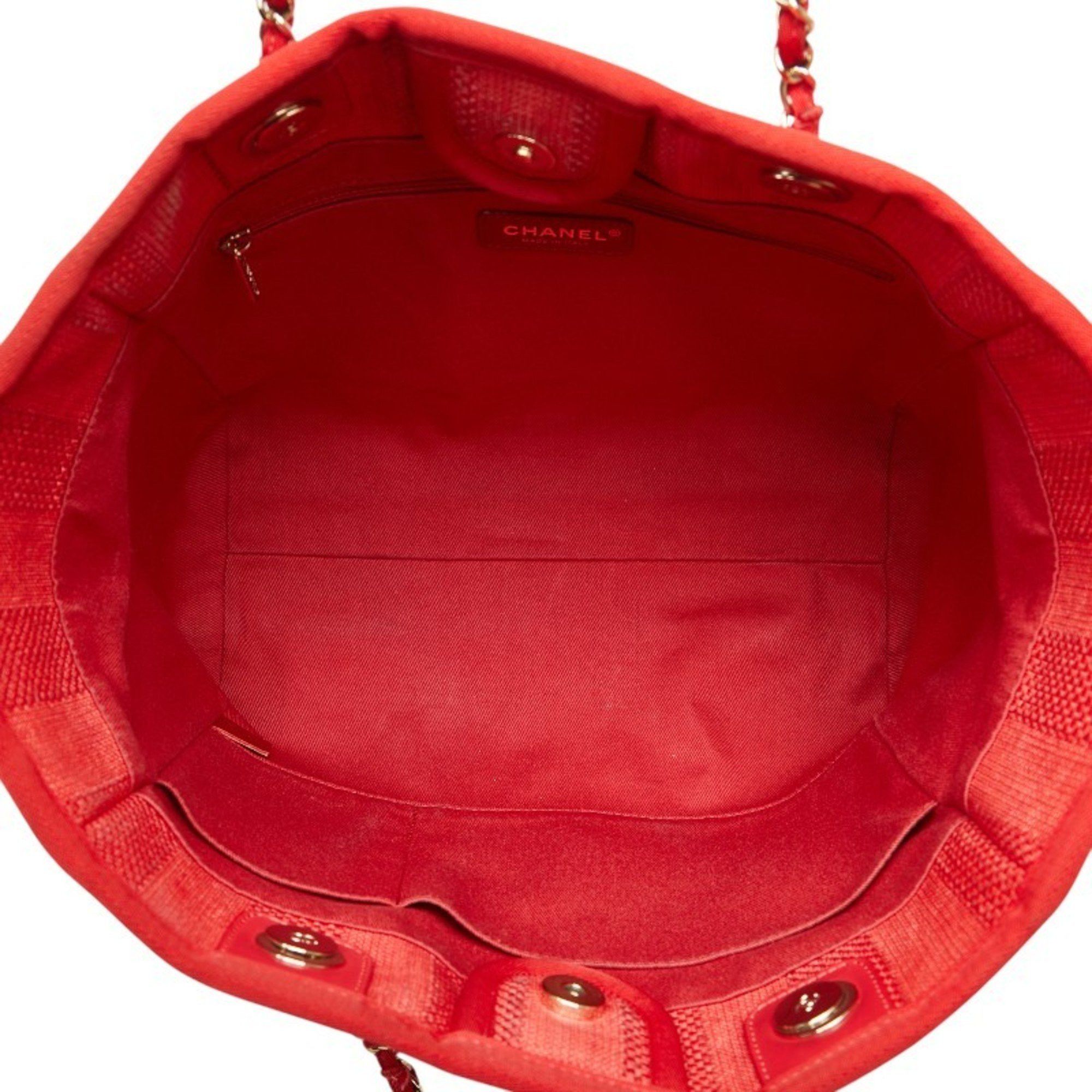 Chanel CHANEL Deauville Tote MM Coco Mark Chain Bag in Red Canvas and Leather for Women Size ONE SIZE - 4 Thumbnail