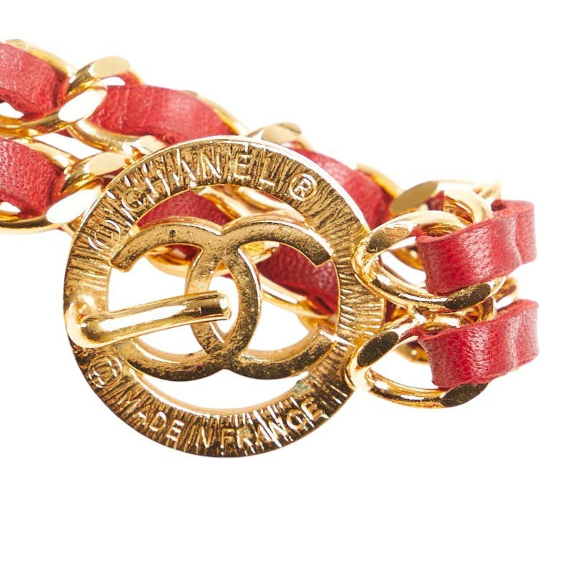 Chanel Chanel Coco Mark Belt, Double Chain, Gold/Red Plated Leather, Women's, CHANEL Size ONE SIZE - 3 Thumbnail
