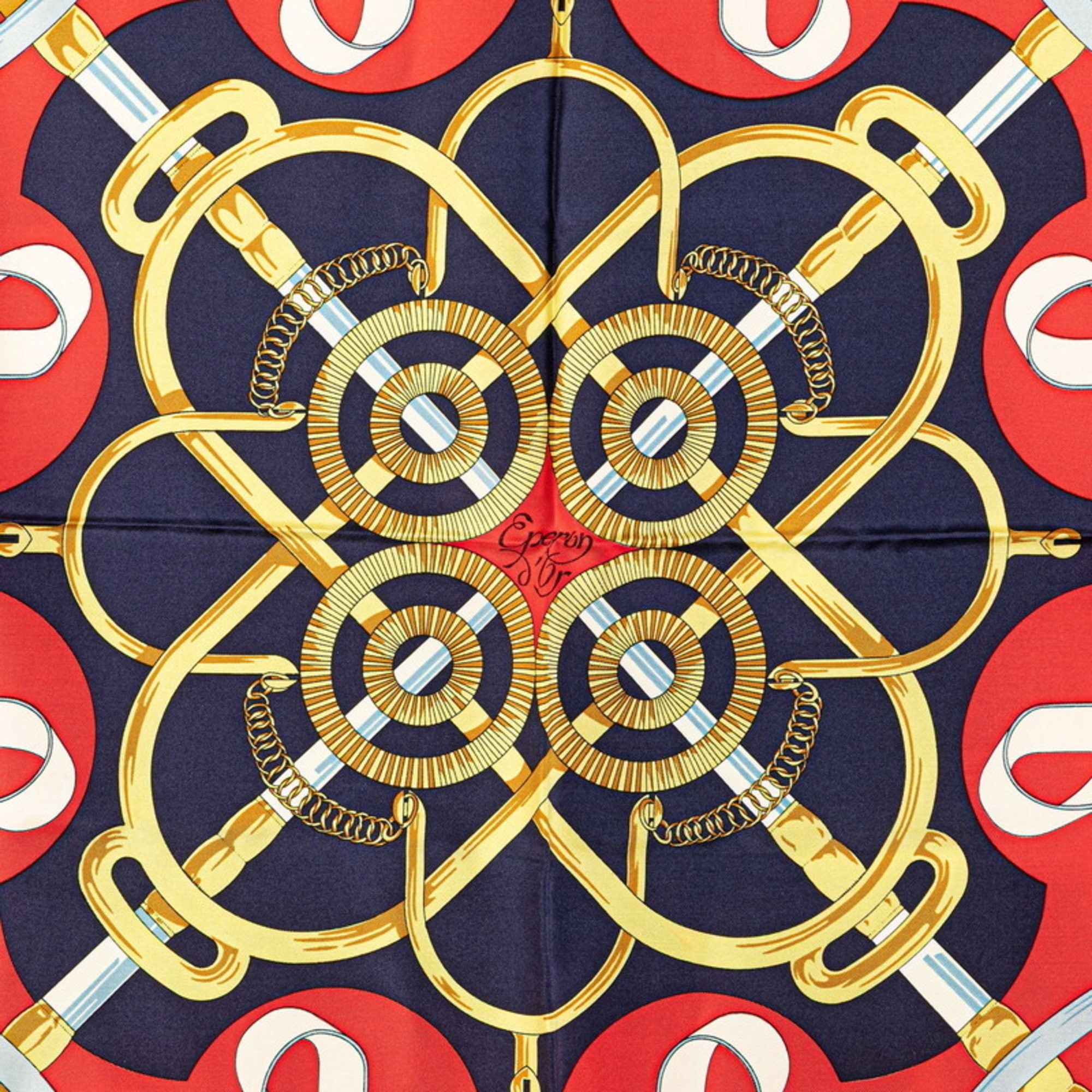 Hermes Hermes Hermès Carré 90 Eperon d'or Golden Spur Scarf, Navy and Multicolor Silk, Women's Size ONE SIZE - 2 Thumbnail