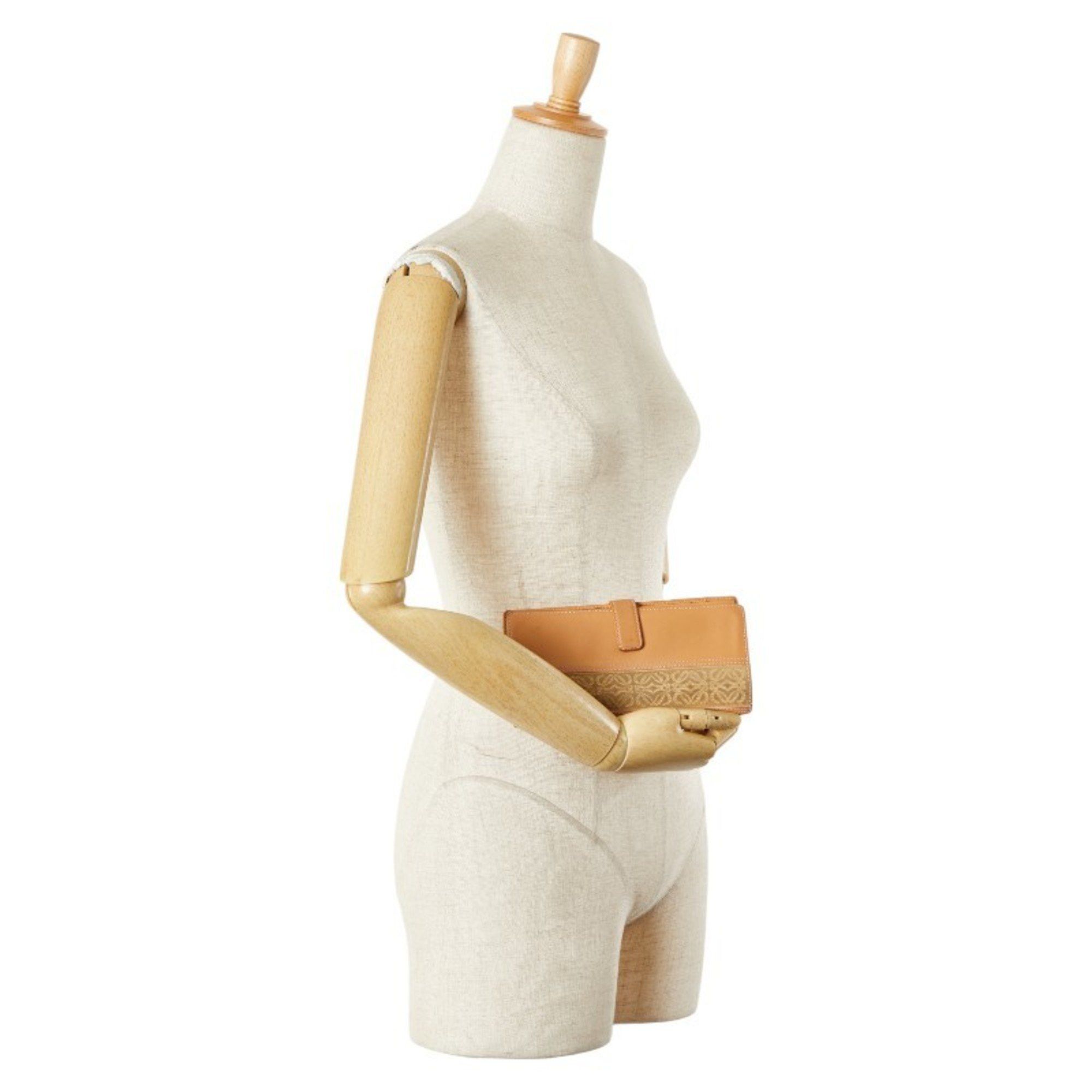 LOEWE Anagram Long Wallet in Beige Leather and Suede for Women