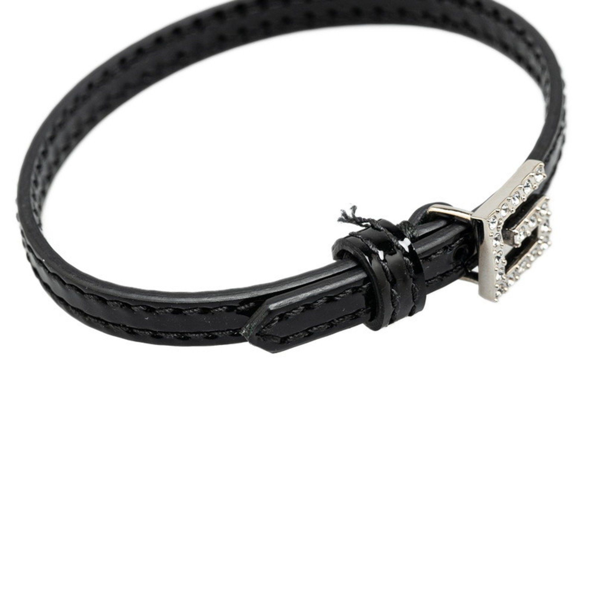 Gucci Gucci Square G Rhinestone Bracelet 623237 Black Leather Women's GUCCI Size ONE SIZE - 5 Thumbnail