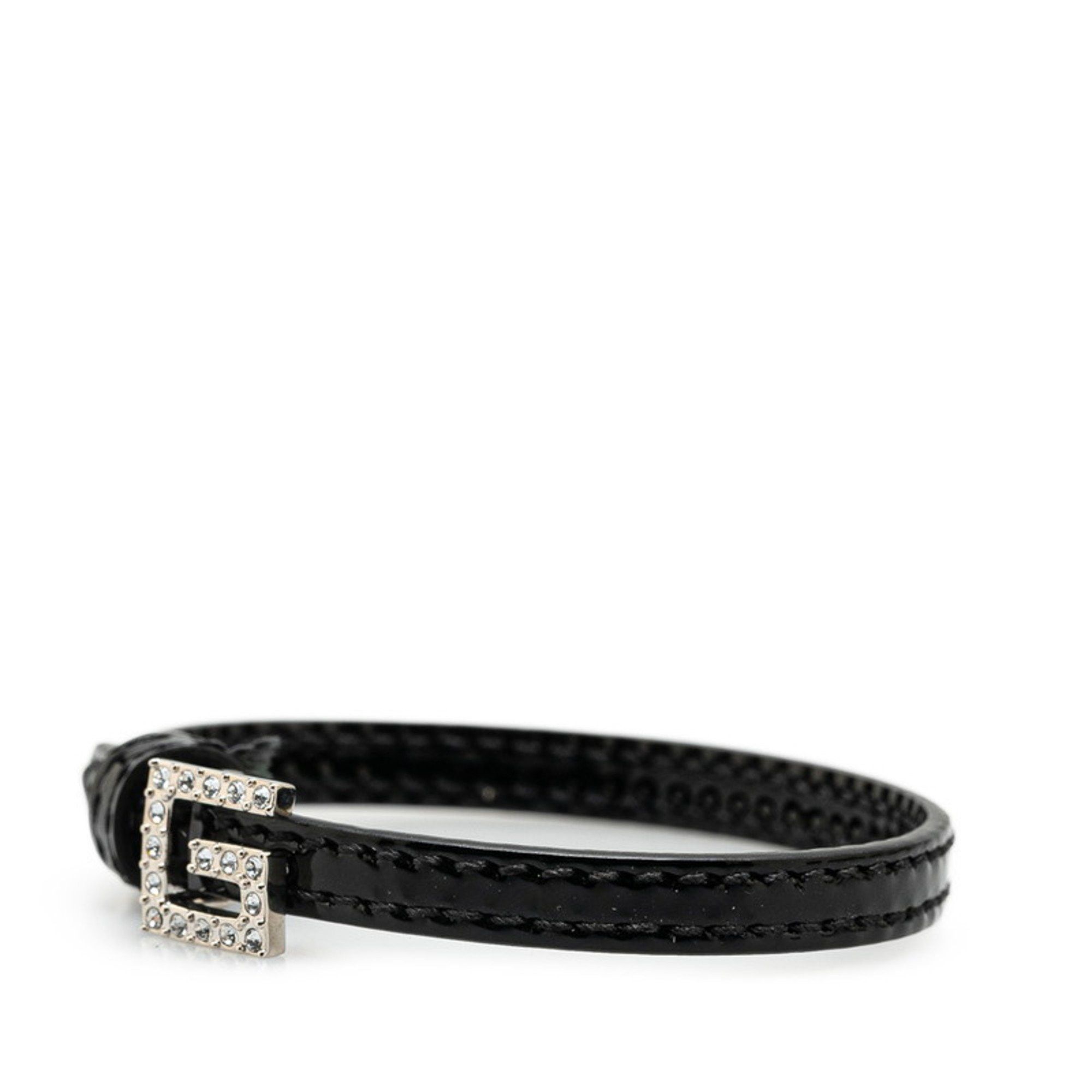 Gucci Gucci Square G Rhinestone Bracelet 623237 Black Leather Women's GUCCI Size ONE SIZE - 2 Thumbnail