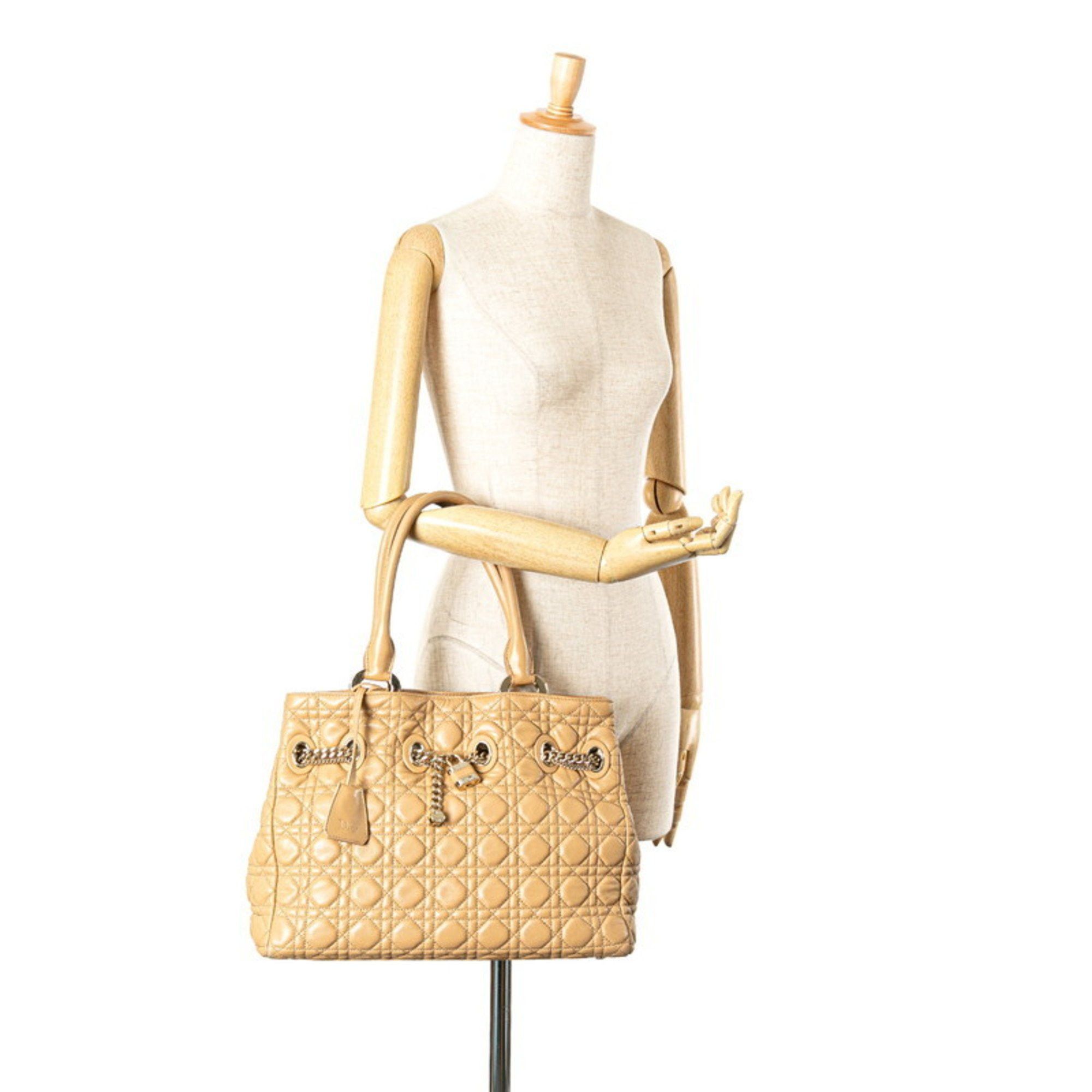 Dior Christian Dior Dior Cannage Lady handbag tote bag in brown and beige lambskin for women. Size ONE SIZE - 13 Thumbnail