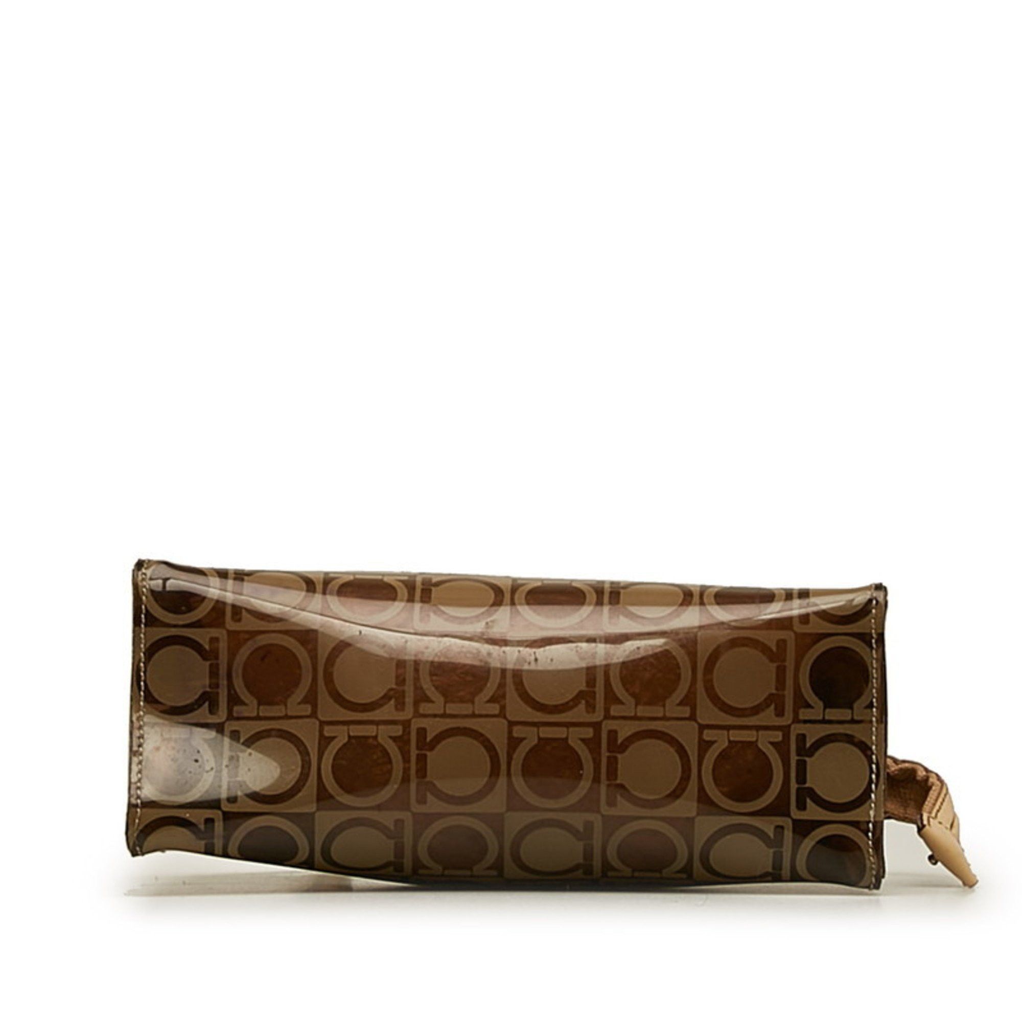 Salvatore Ferragamo Salvatore Ferragamo Gancini Pouch in Brown, Beige, Vinyl, and Leather for Women Size ONE SIZE - 4 Thumbnail