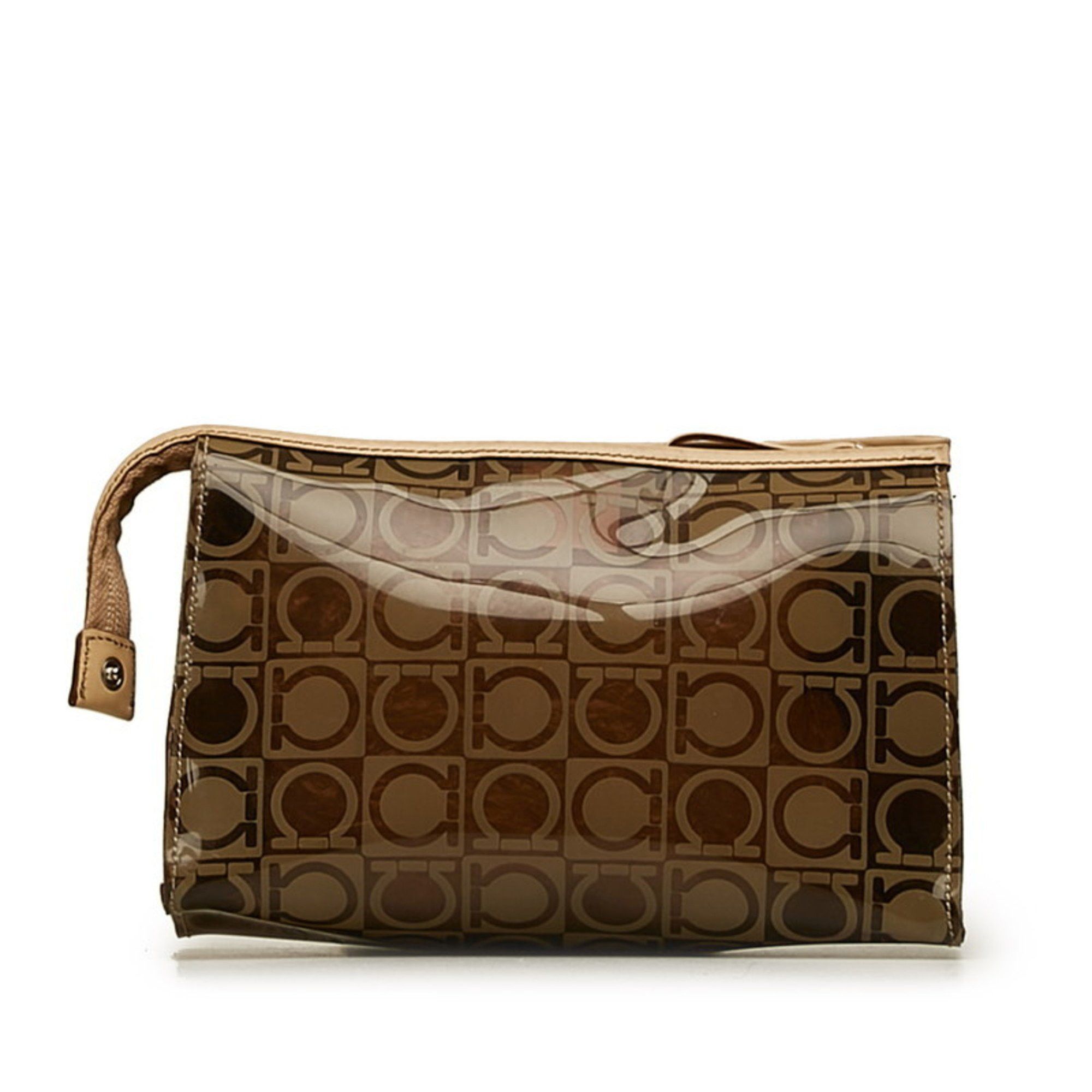 Salvatore Ferragamo Salvatore Ferragamo Gancini Pouch in Brown, Beige, Vinyl, and Leather for Women Size ONE SIZE - 3 Thumbnail