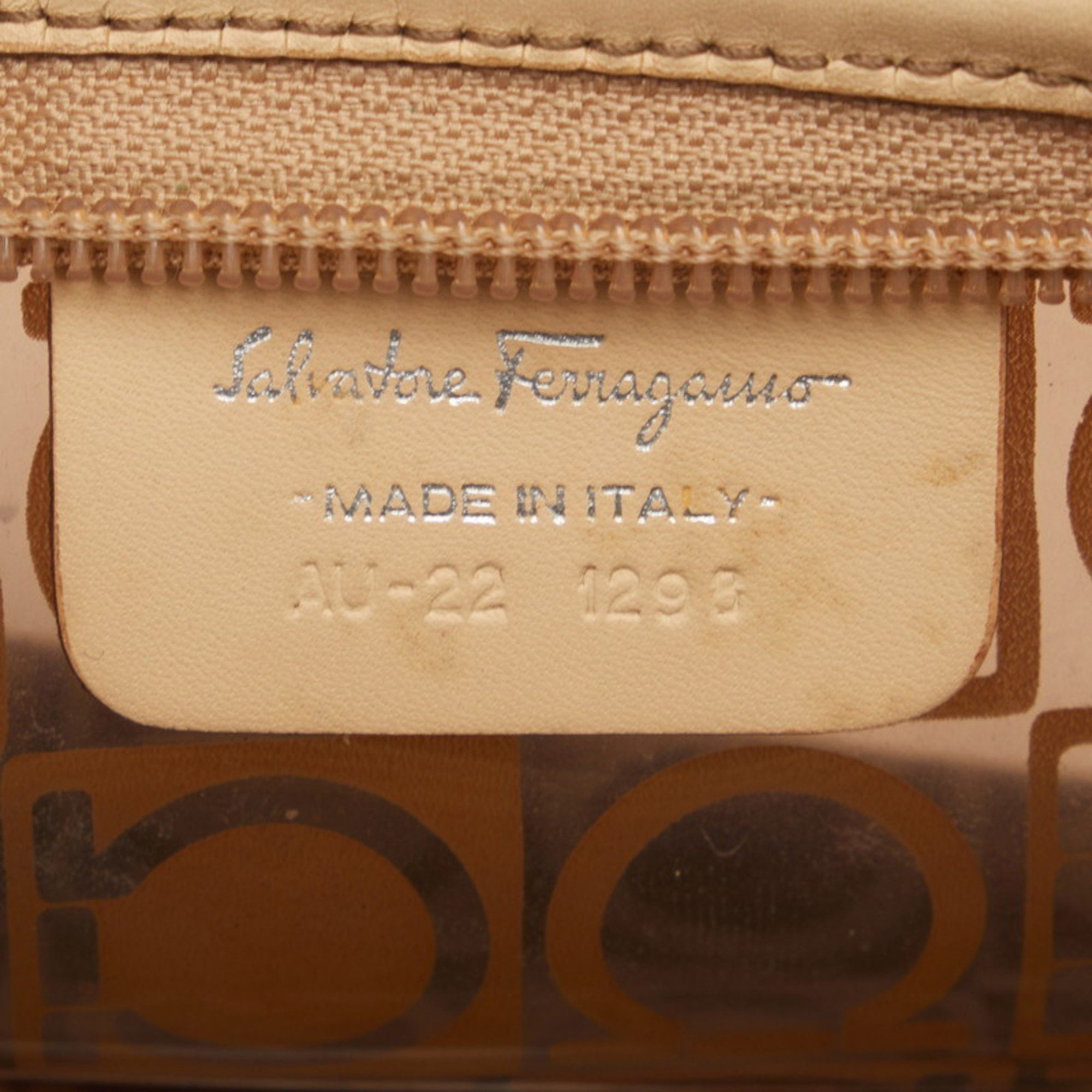 Salvatore Ferragamo Salvatore Ferragamo Gancini Pouch in Brown, Beige, Vinyl, and Leather for Women Size ONE SIZE - 7 Thumbnail