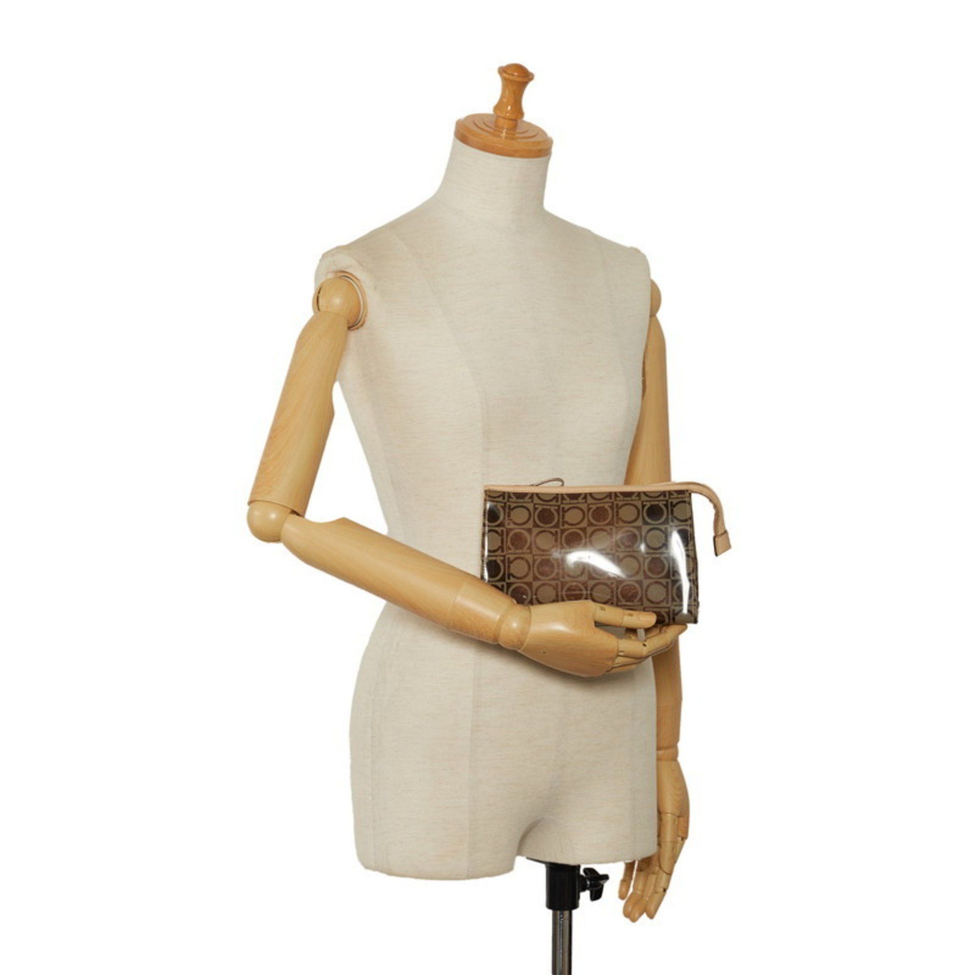 Salvatore Ferragamo Salvatore Ferragamo Gancini Pouch in Brown, Beige, Vinyl, and Leather for Women Size ONE SIZE - 8 Thumbnail