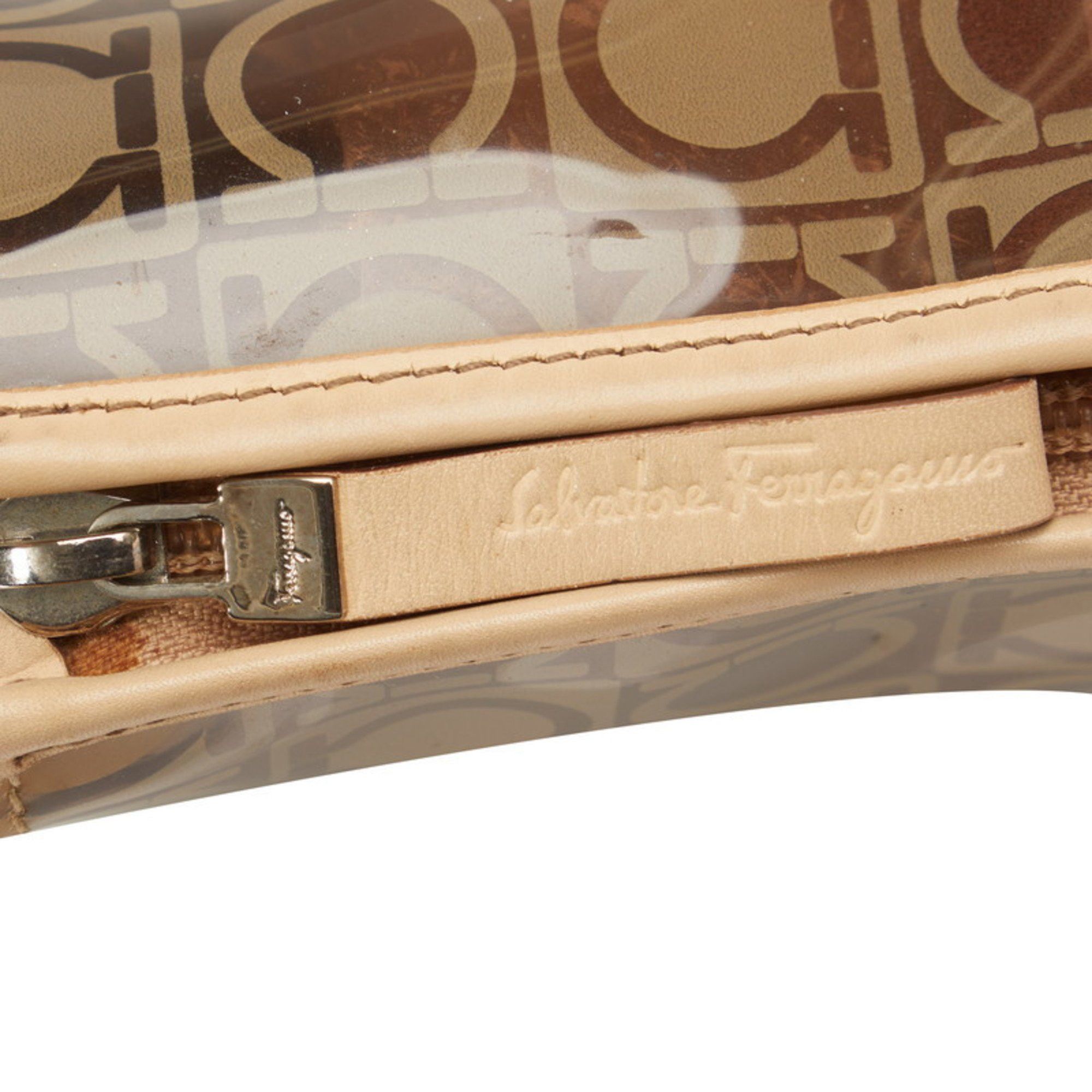 Salvatore Ferragamo Salvatore Ferragamo Gancini Pouch in Brown, Beige, Vinyl, and Leather for Women Size ONE SIZE - 5 Thumbnail