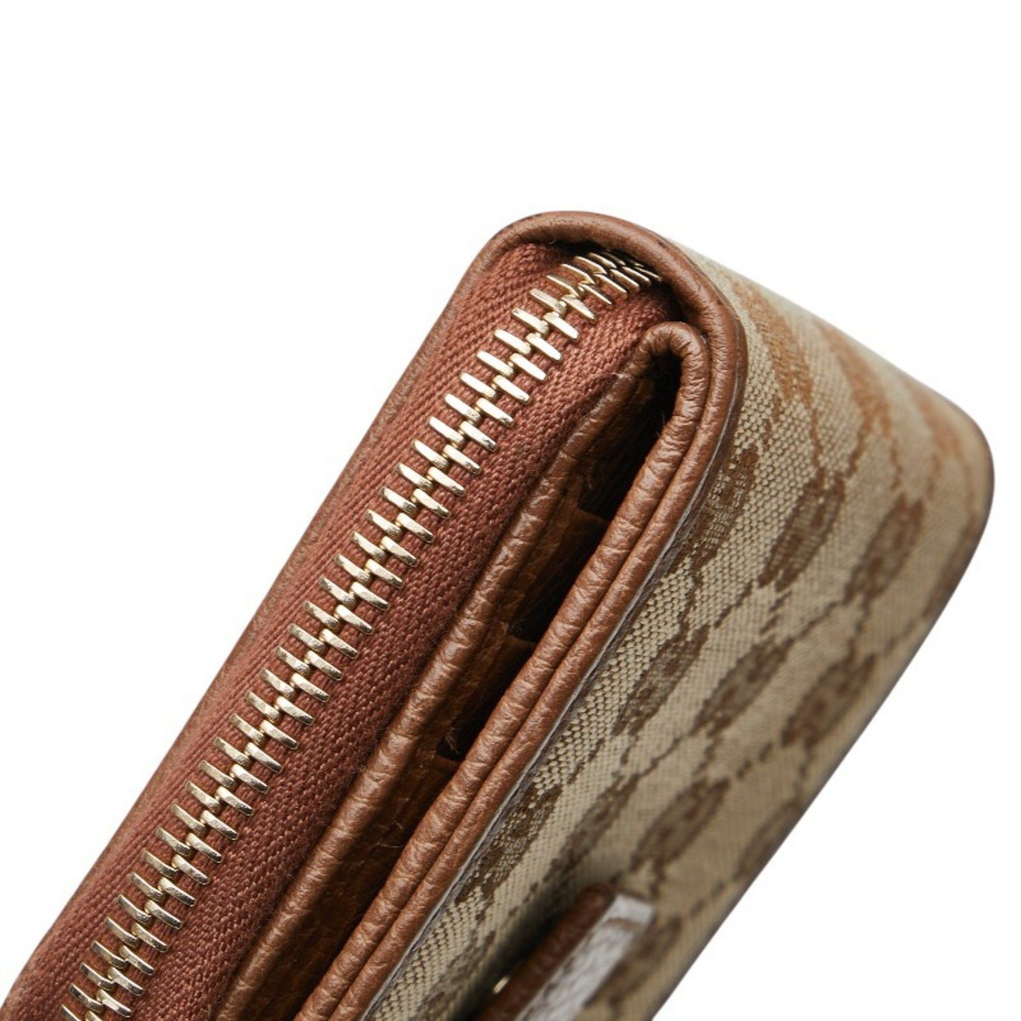 Gucci Gucci GG Canvas Zip-Around Bifold Wallet 346056 Beige Brown Leather Women's GUCCI Size ONE SIZE - 7 Thumbnail