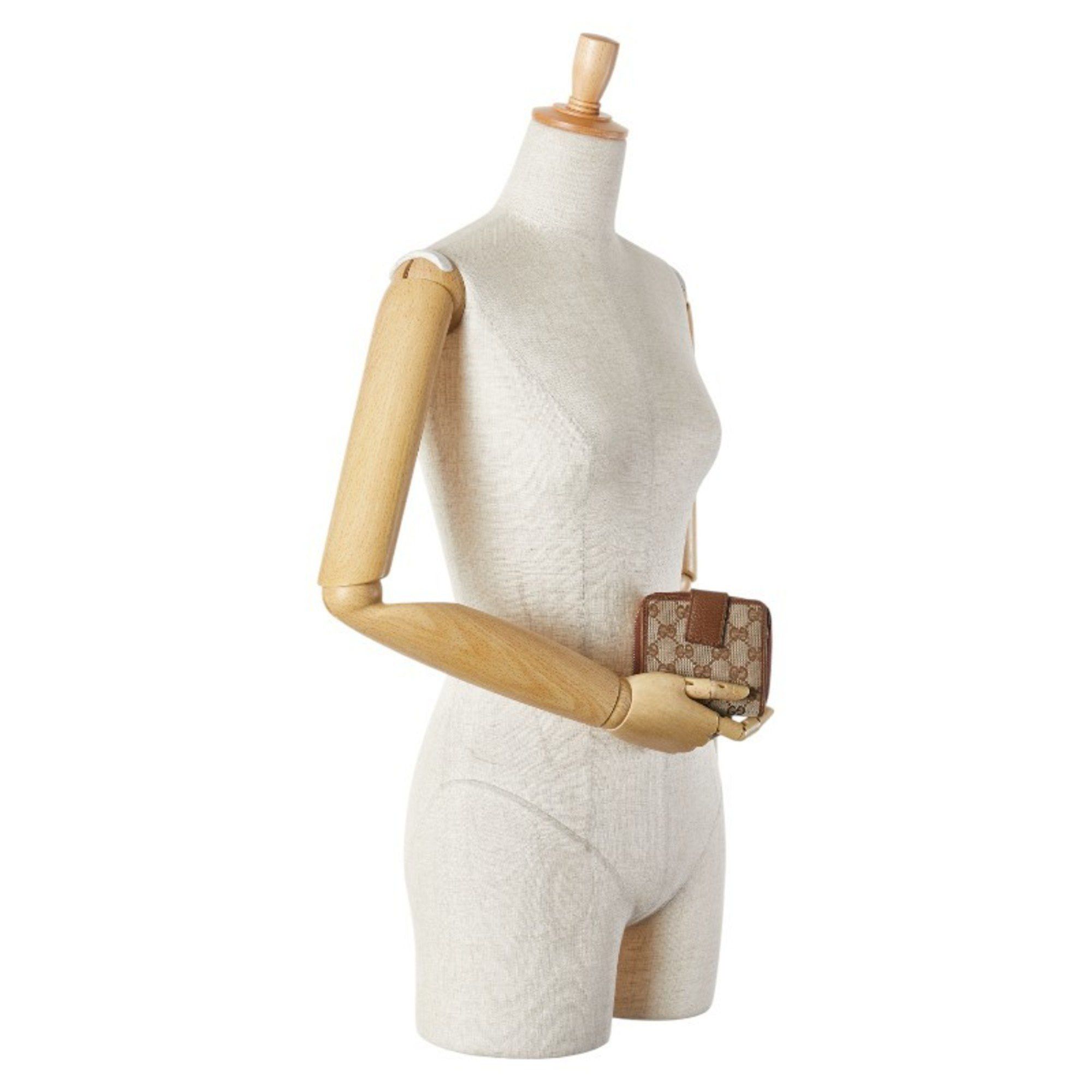 Gucci Gucci GG Canvas Zip-Around Bifold Wallet 346056 Beige Brown Leather Women's GUCCI Size ONE SIZE - 12 Thumbnail