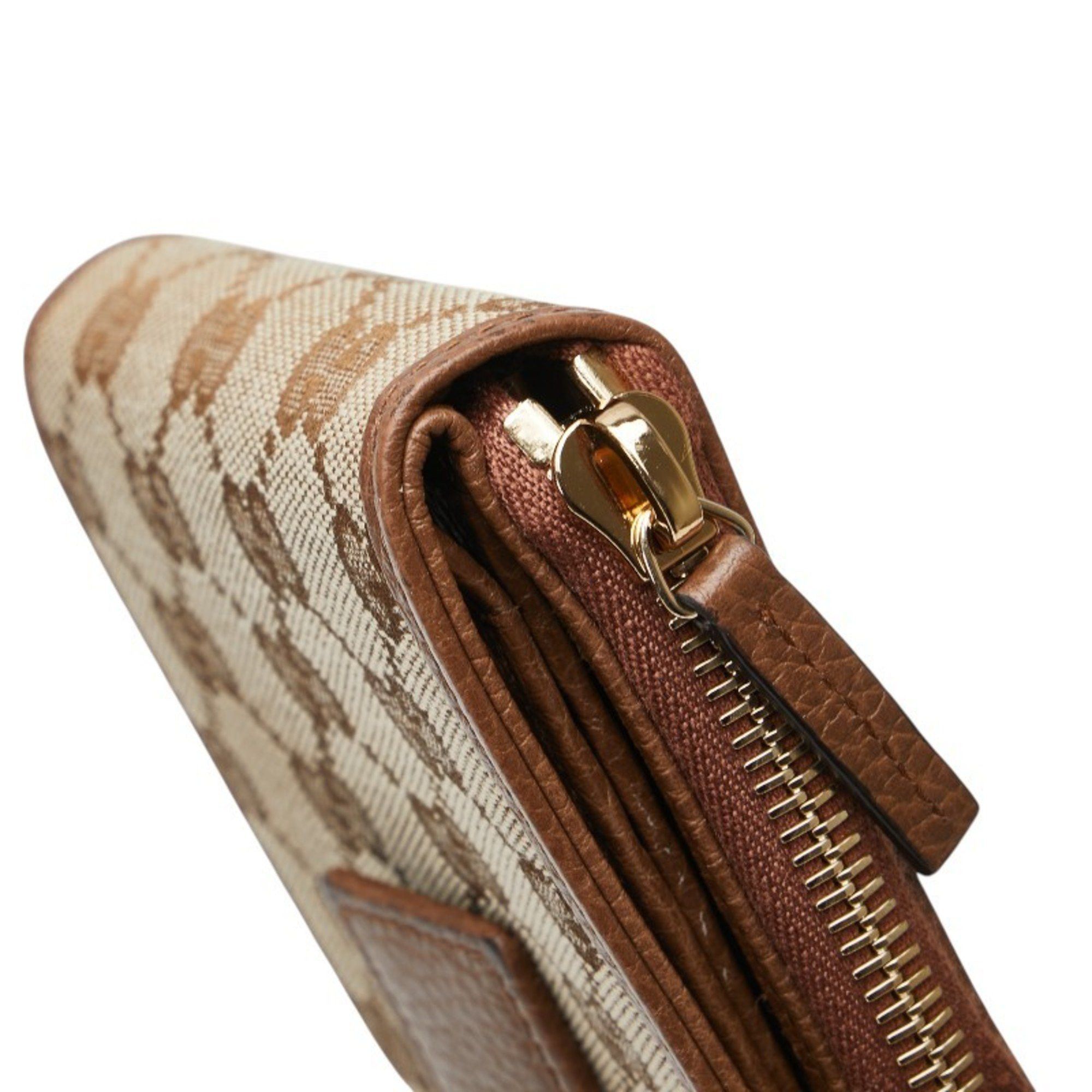 Gucci Gucci GG Canvas Zip-Around Bifold Wallet 346056 Beige Brown Leather Women's GUCCI Size ONE SIZE - 6 Thumbnail