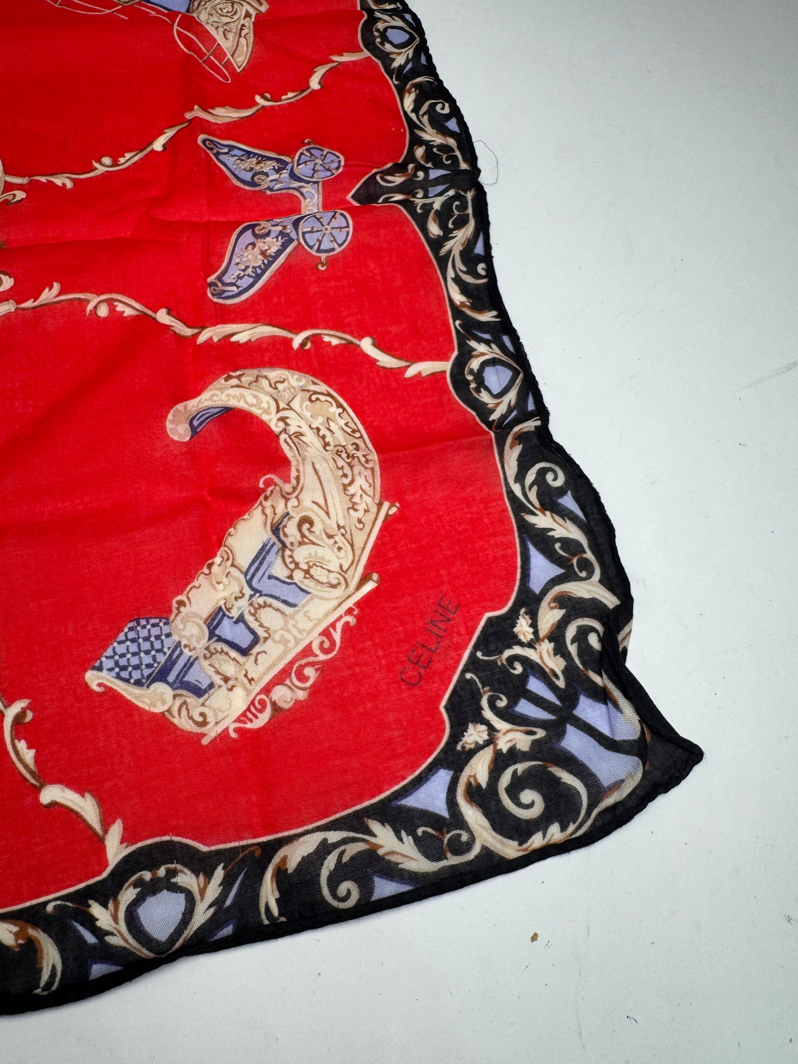 Celine Vintage Scarf red black Size ONE SIZE - 4 Thumbnail