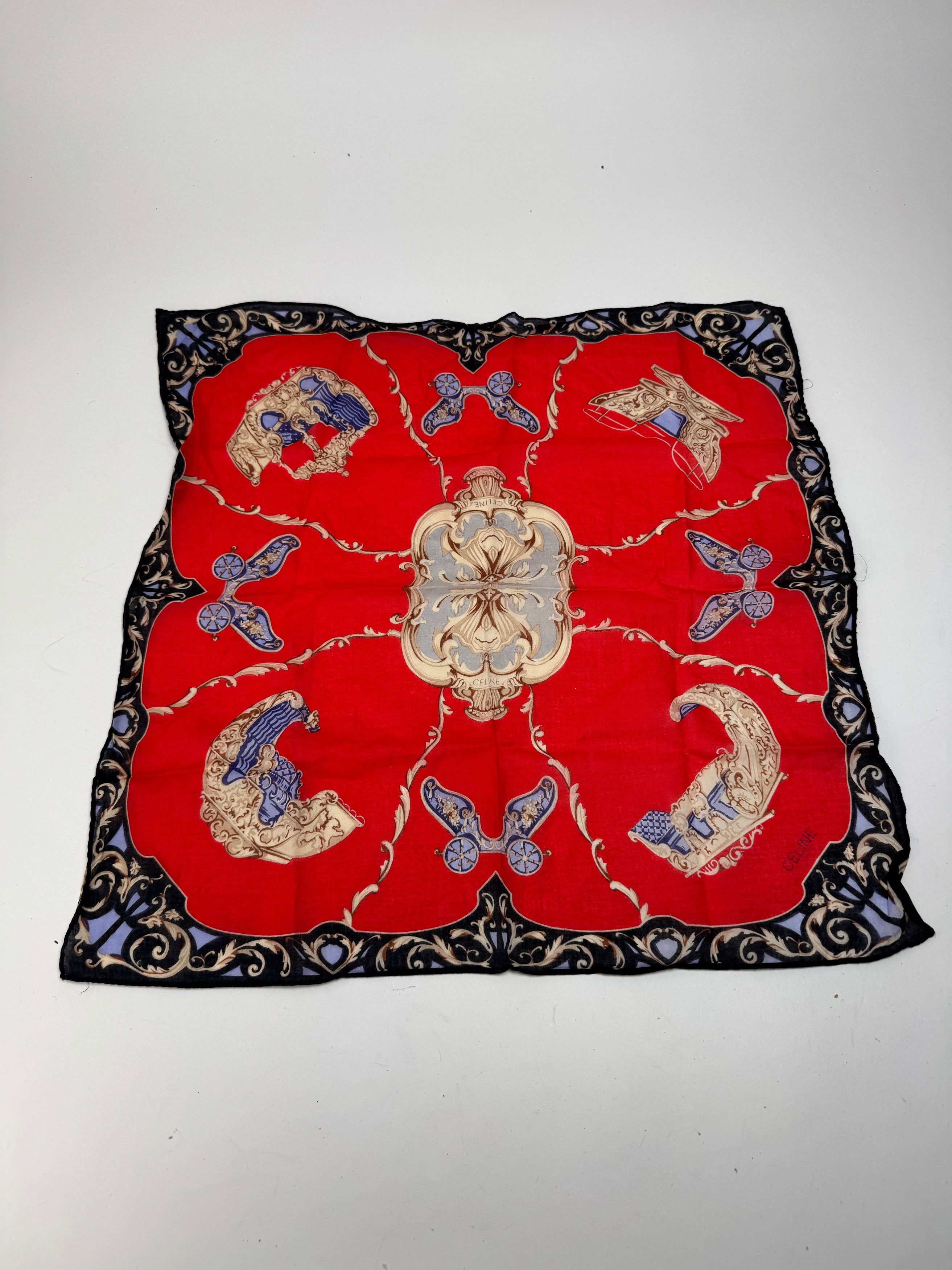 Celine Vintage Scarf red black Size ONE SIZE - 2 Thumbnail