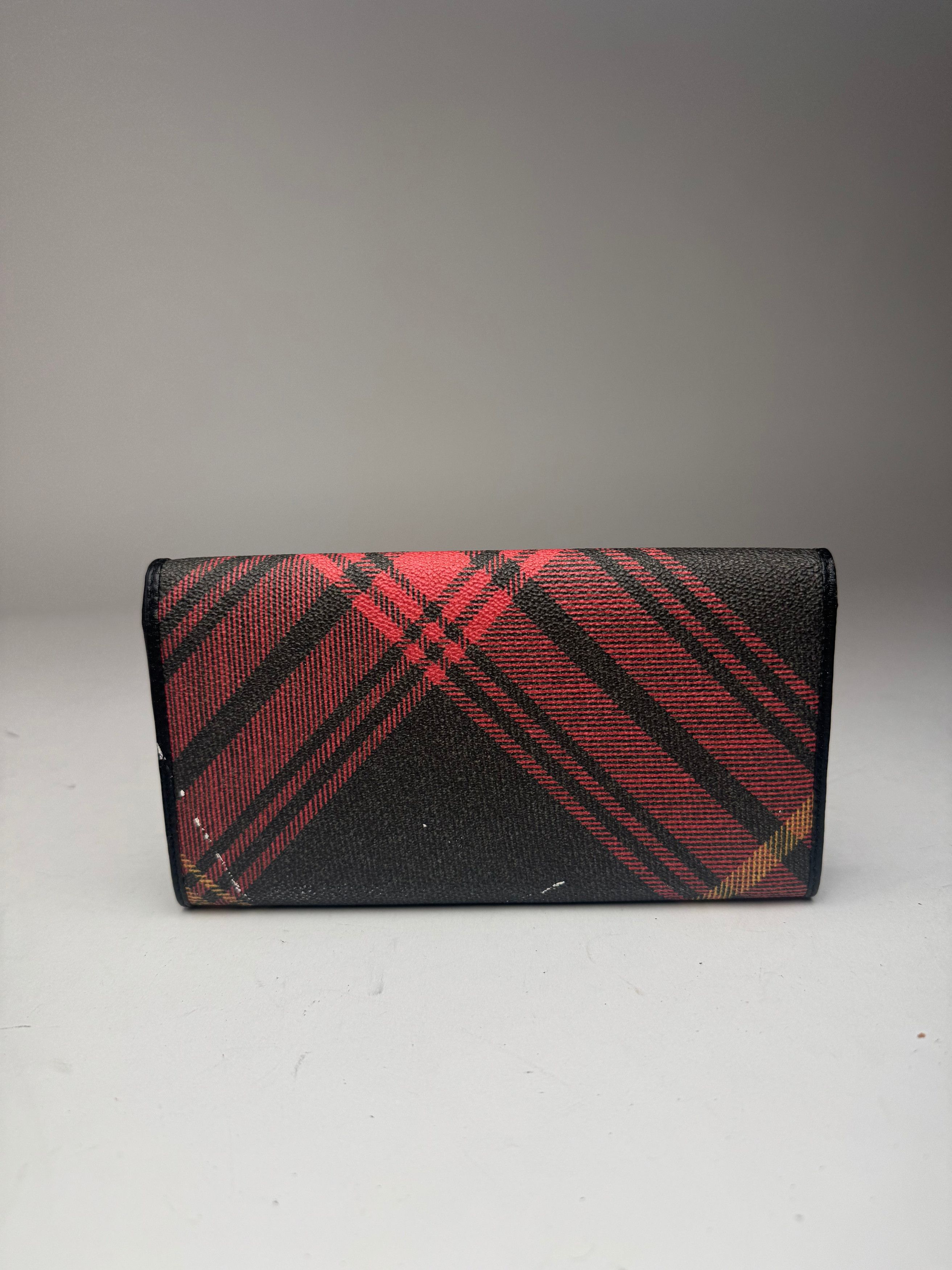 Vintage checked leather wallet black red