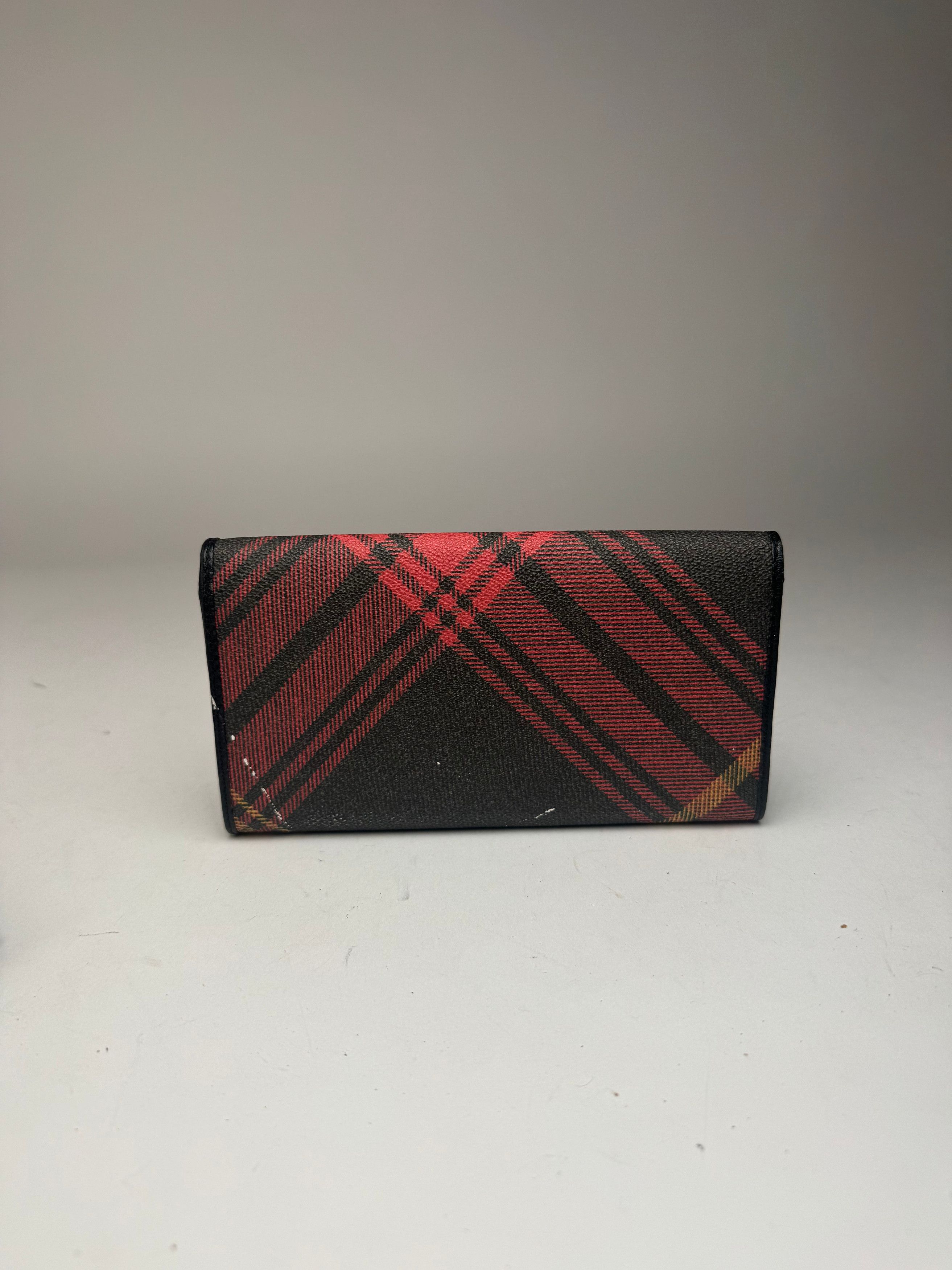 Vintage checked leather wallet black red