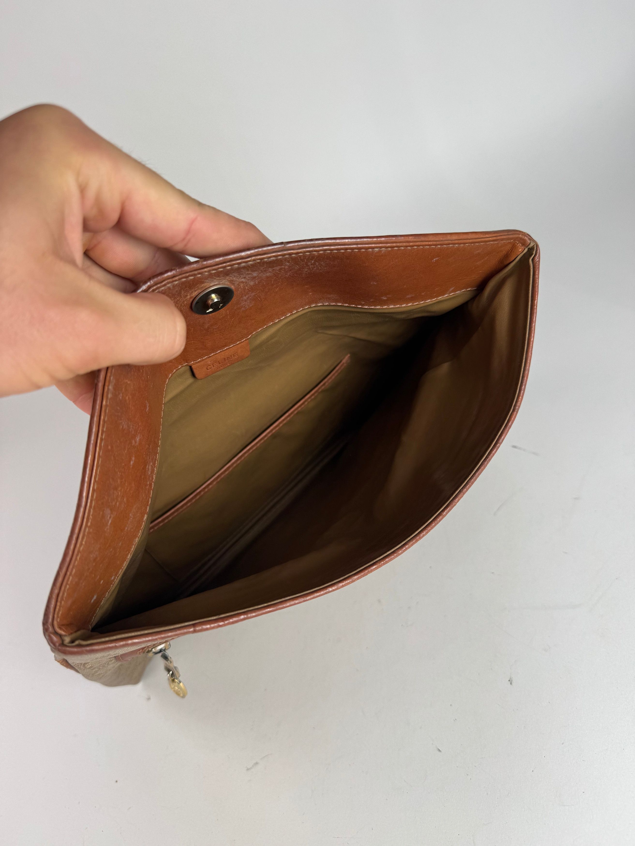 Celine Vintage Paris Monogram Leather Clutch Beige Brown Size ONE SIZE - 3 Thumbnail