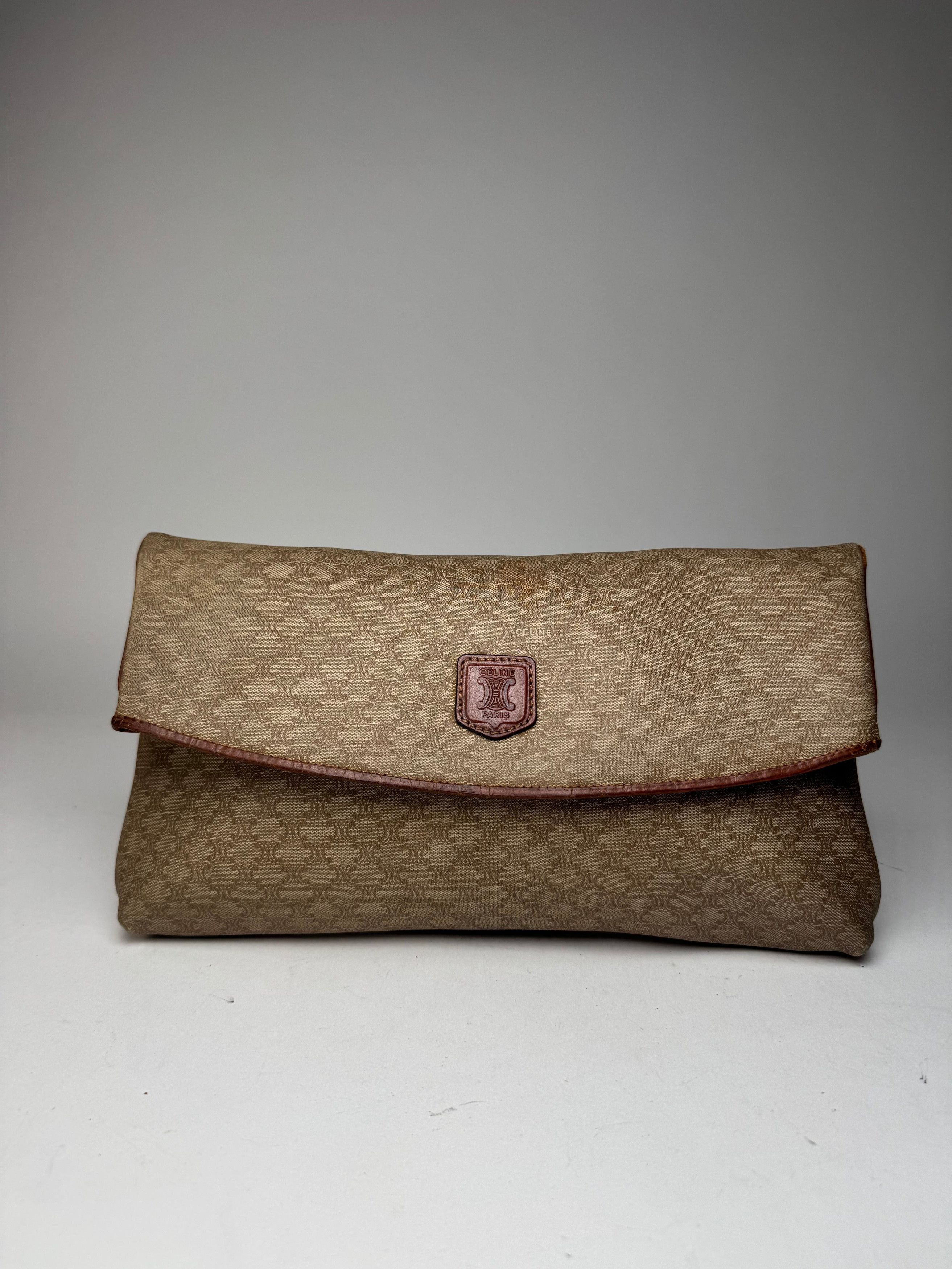 Celine Vintage Paris Monogram Leather Clutch Beige Brown Size ONE SIZE - 14 Thumbnail