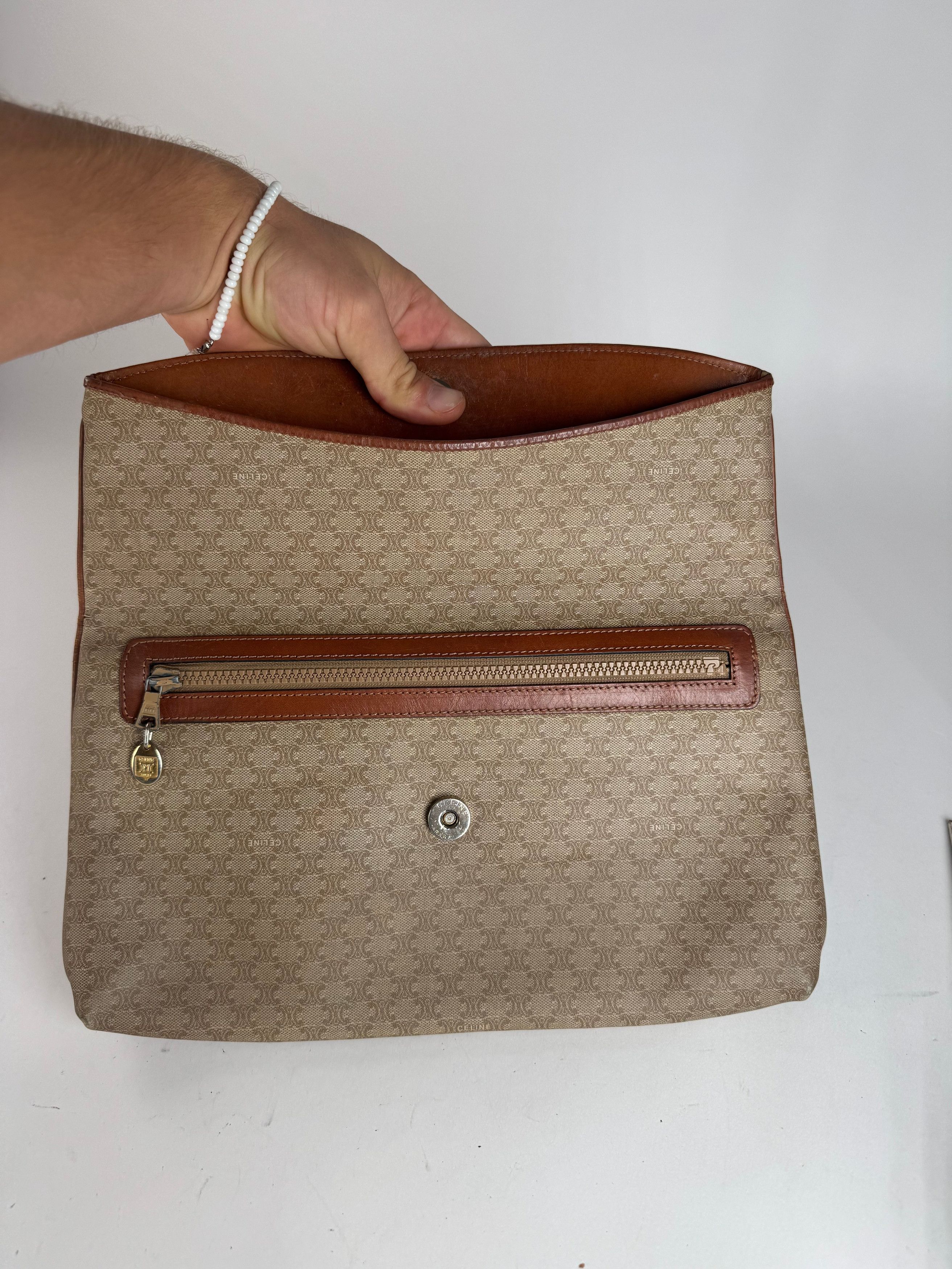 Celine Vintage Paris Monogram Leather Clutch Beige Brown Size ONE SIZE - 6 Thumbnail
