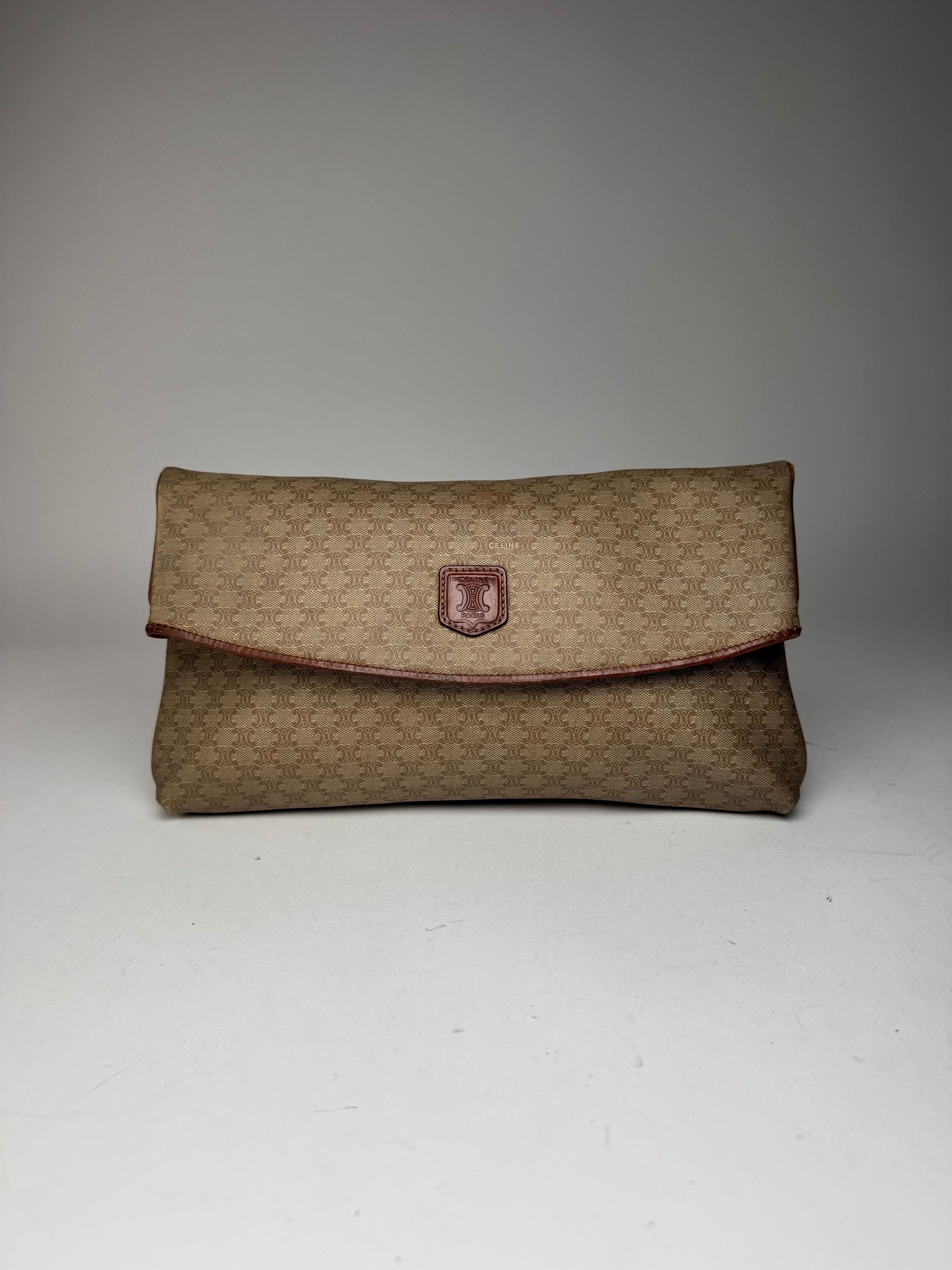 Celine Vintage Paris Monogram Leather Clutch Beige Brown Size ONE SIZE - 9 Thumbnail