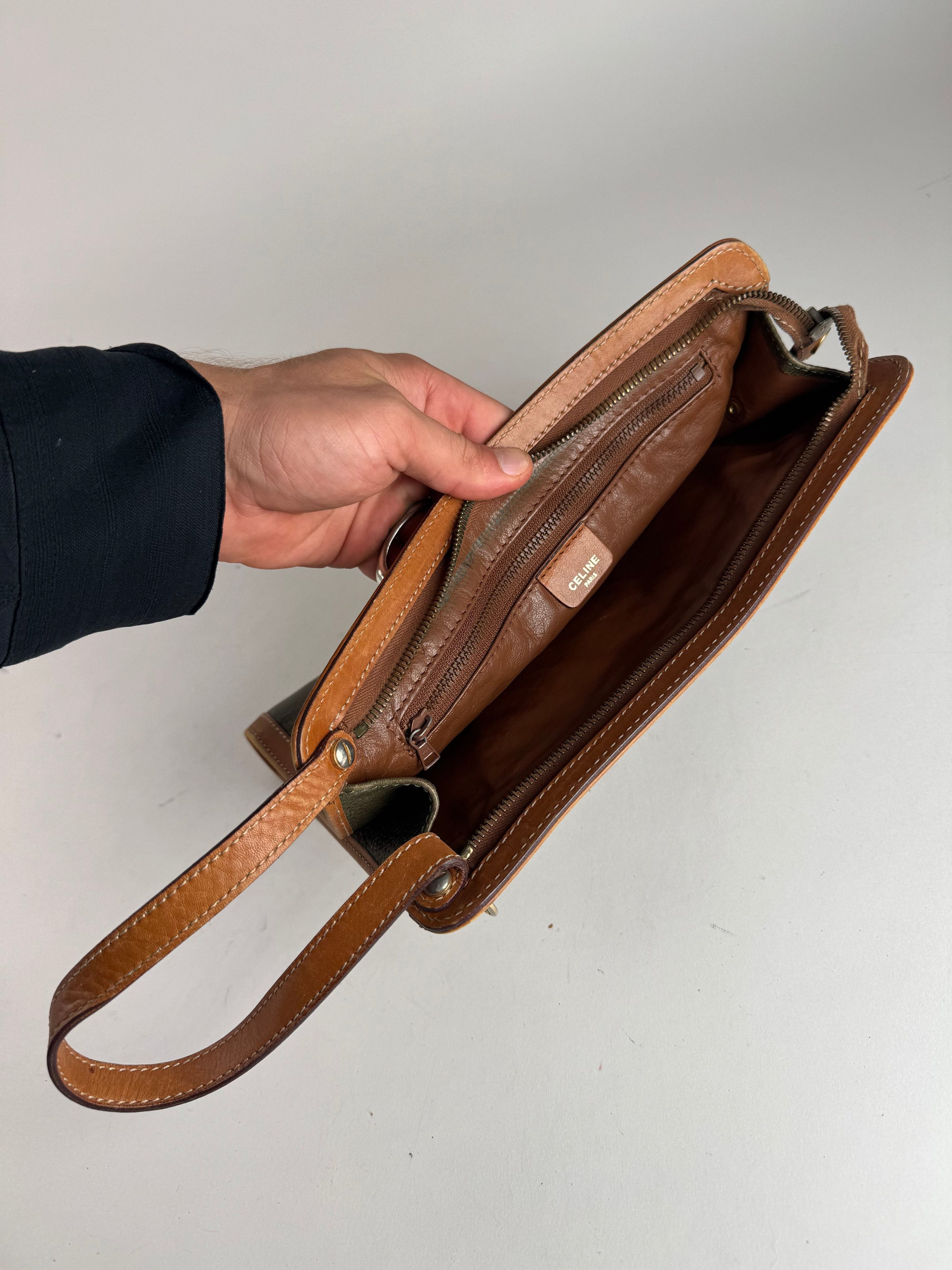 Celine Vintage Paris Leather Clutch Brown Green Size ONE SIZE - 3 Thumbnail