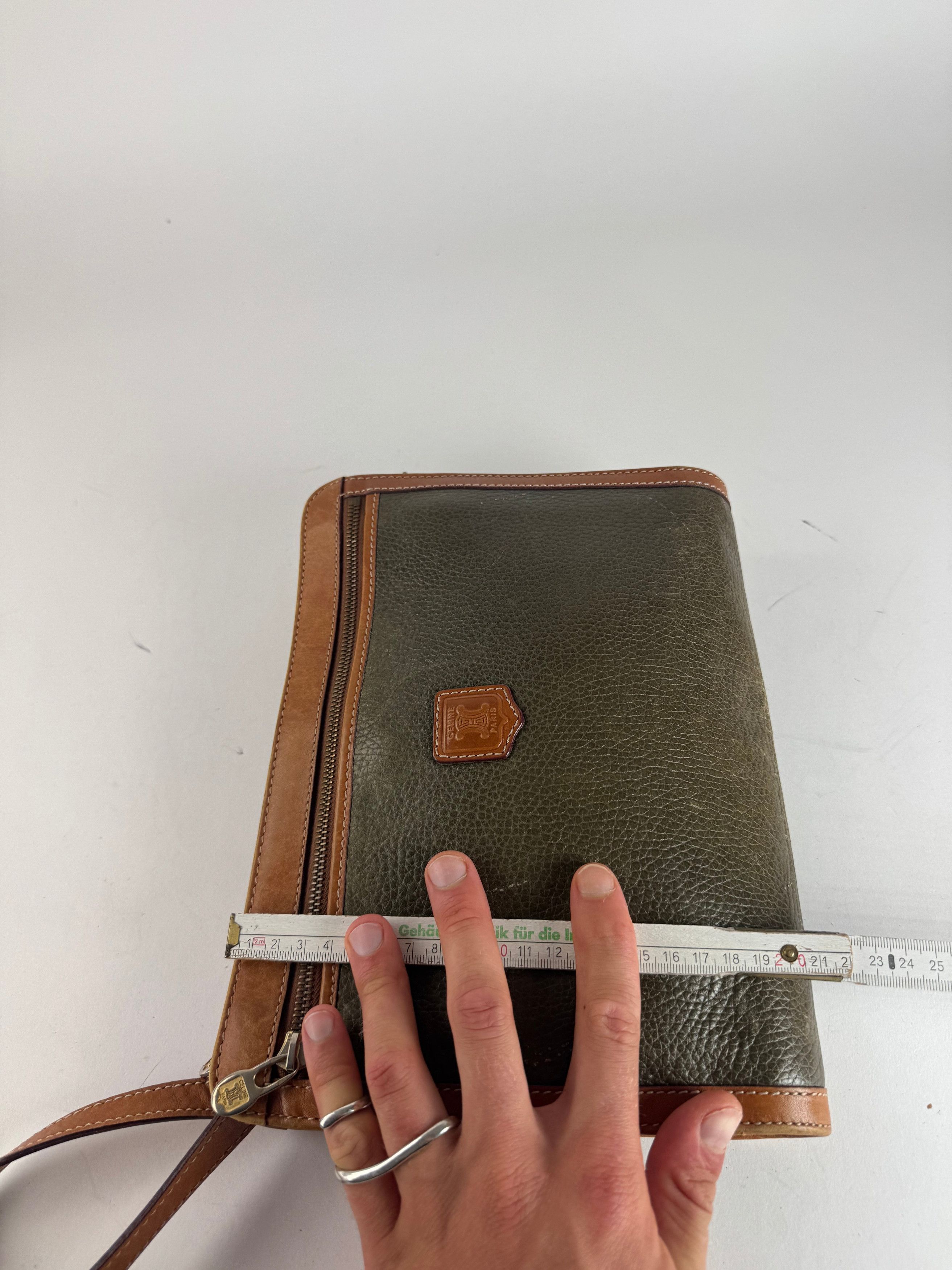 Celine Vintage Paris Leather Clutch Brown Green Size ONE SIZE - 12 Thumbnail