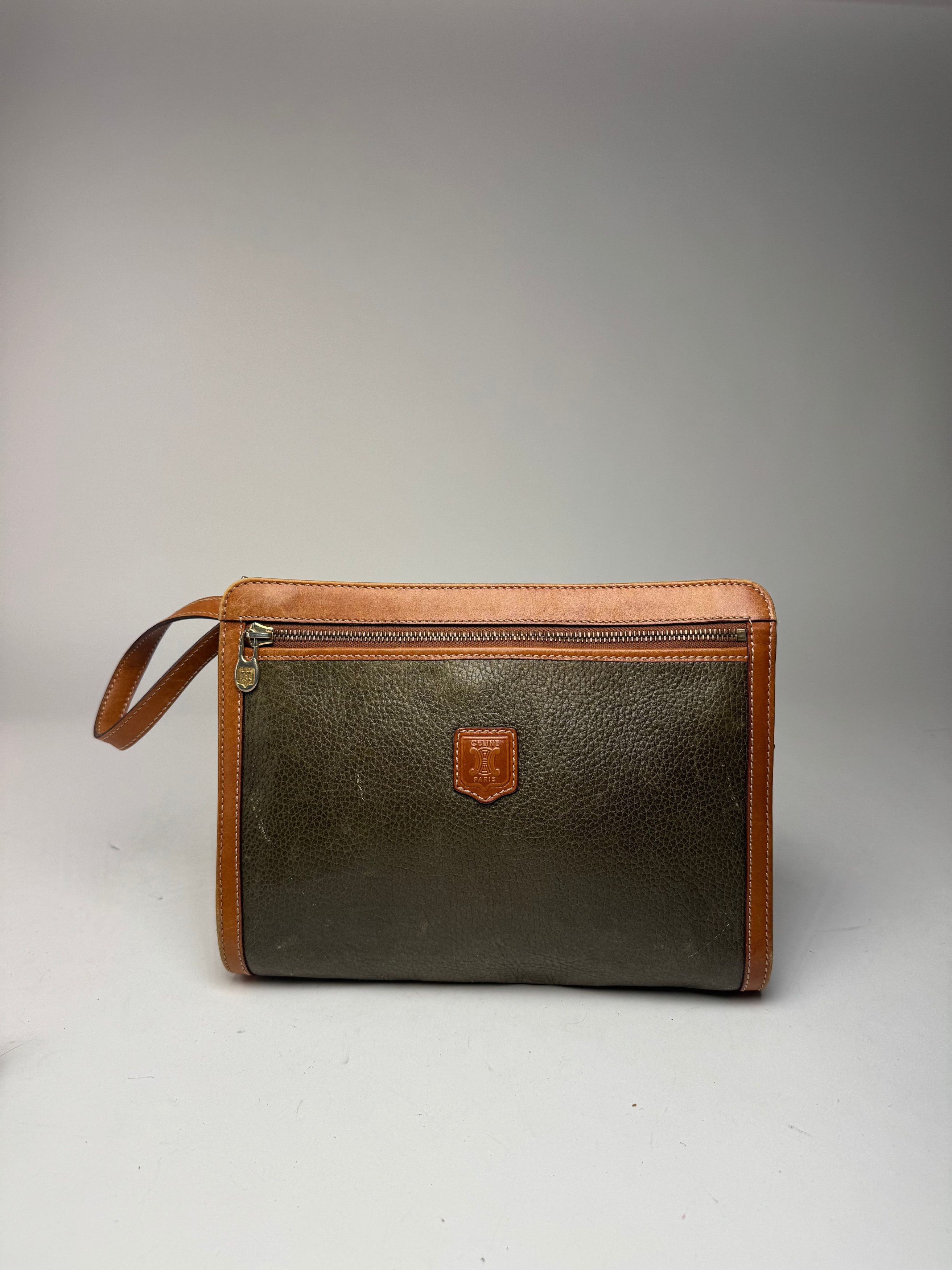 Celine Vintage Paris Leather Clutch Brown Green Size ONE SIZE - 6 Thumbnail