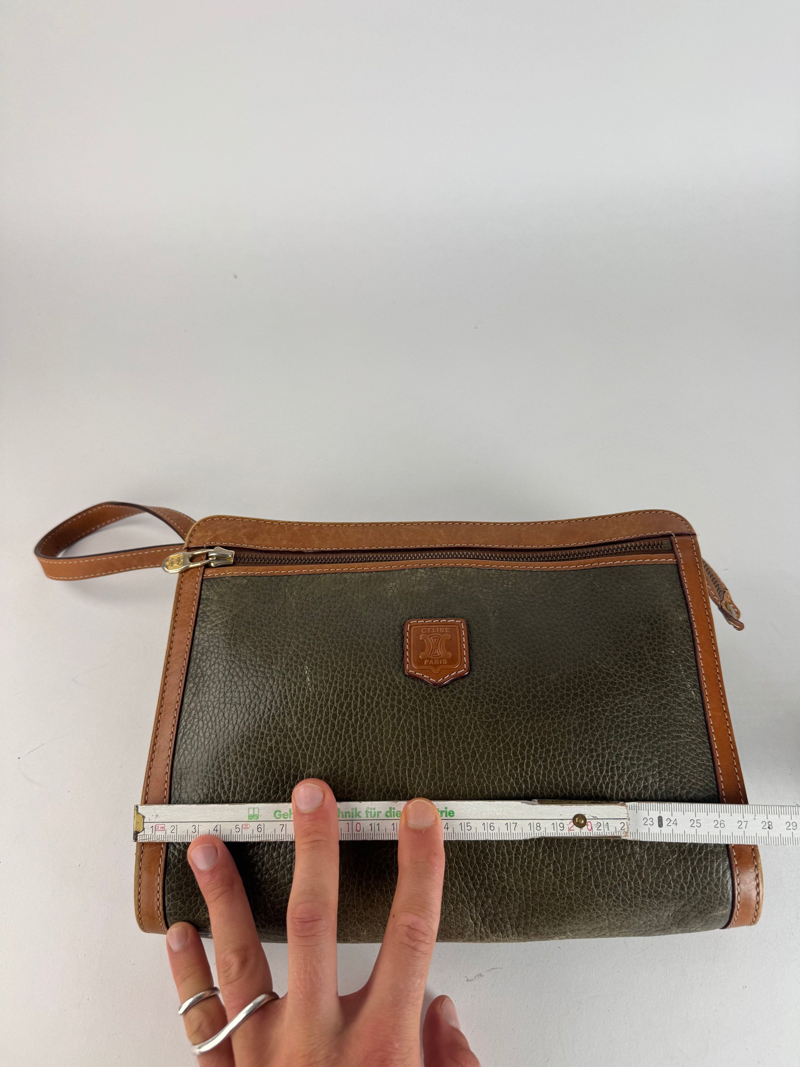 Celine Vintage Paris Leather Clutch Brown Green Size ONE SIZE - 11 Thumbnail