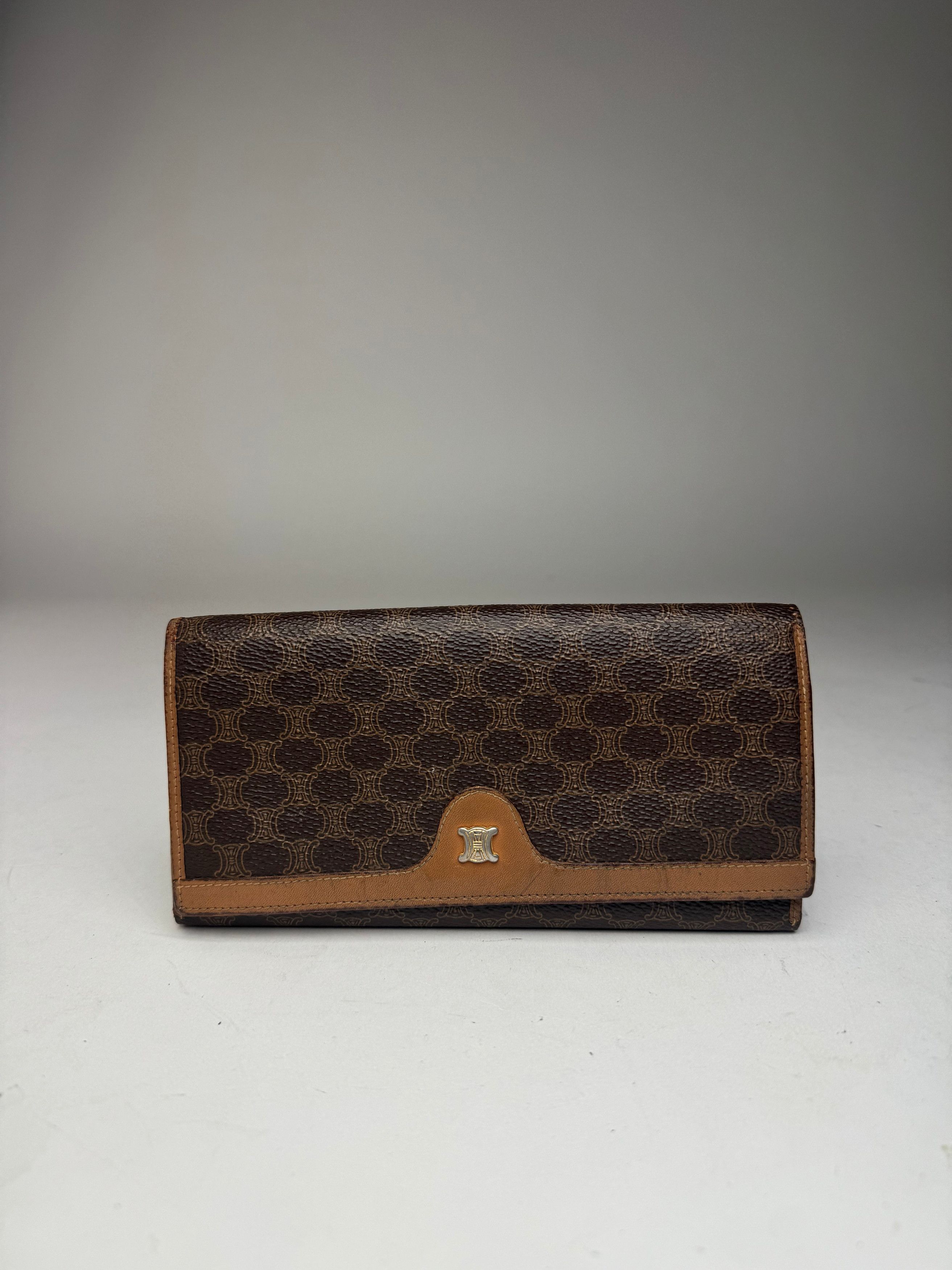 Celine Vintage Triomphe Monogram Leather wallet brown Size ONE SIZE - 3 Thumbnail