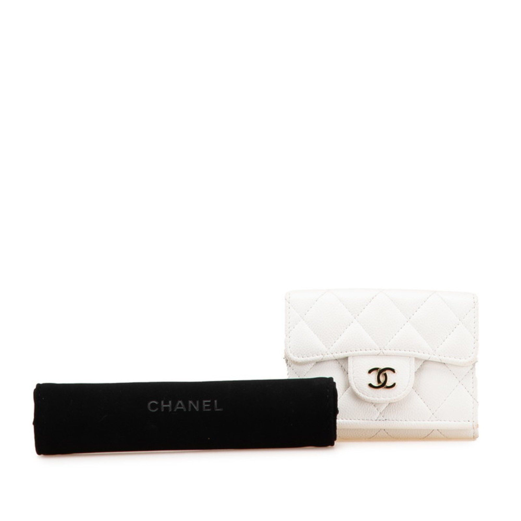 Chanel CHANEL Matelasse Coco Mark Tri-fold Wallet, Compact White, Gold Hardware, Caviar Skin, Women's Size ONE SIZE - 12 Thumbnail