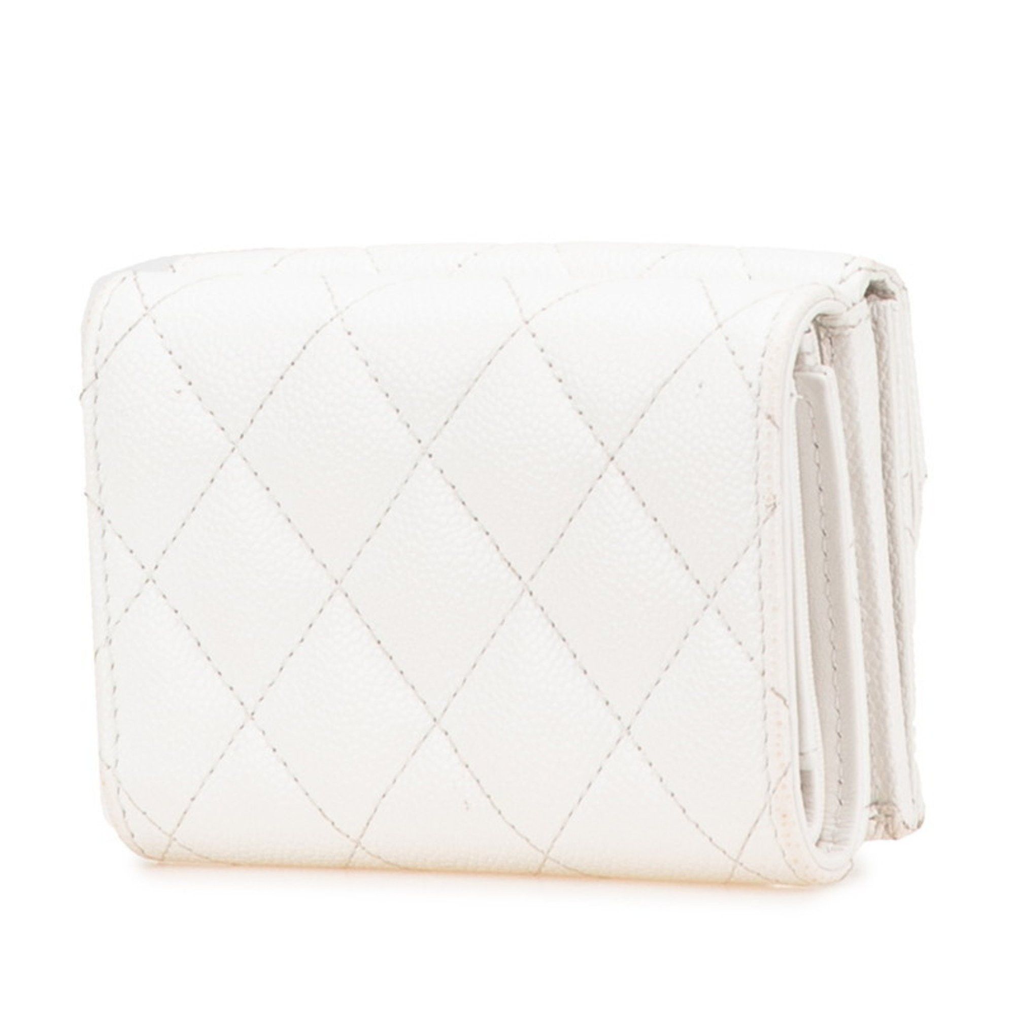 Chanel CHANEL Matelasse Coco Mark Tri-fold Wallet, Compact White, Gold Hardware, Caviar Skin, Women's Size ONE SIZE - 2 Thumbnail