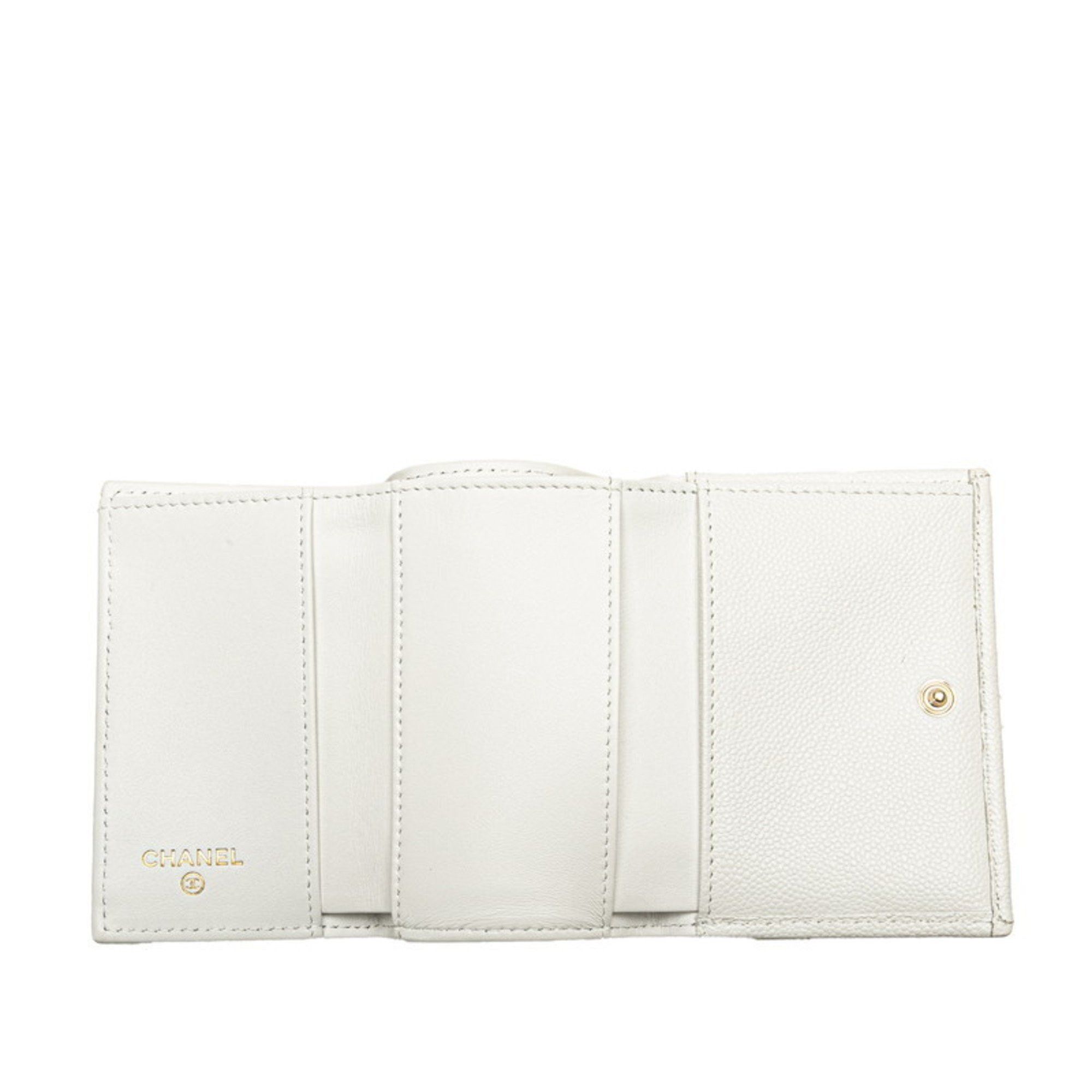 Chanel CHANEL Matelasse Coco Mark Tri-fold Wallet, Compact White, Gold Hardware, Caviar Skin, Women's Size ONE SIZE - 9 Thumbnail
