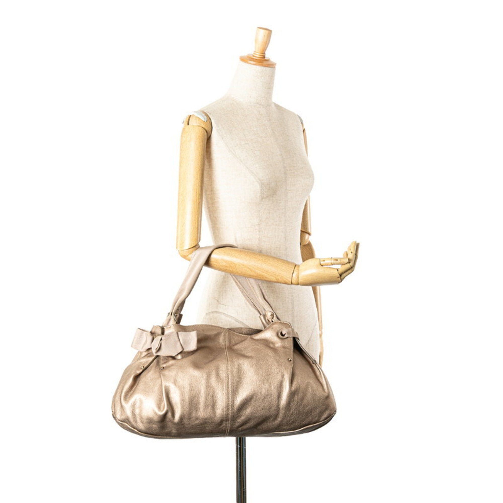 Salvatore Ferragamo Salvatore Ferragamo Vara Ribbon Tote Bag in Gold Leather for Women Size ONE SIZE - 12 Thumbnail