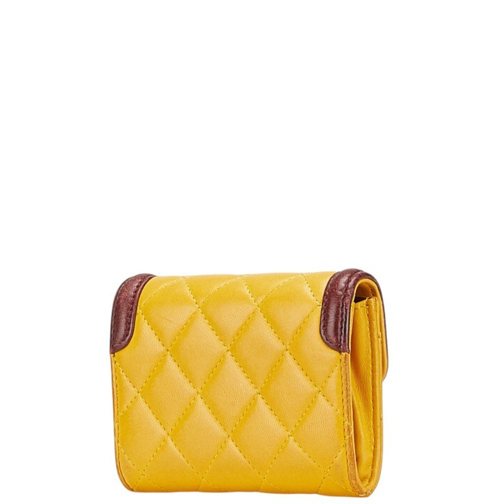 Chanel CHANEL Matelasse Coco Mark Wallet/Coin Case/Business Card Case/Card Case Yellow/Brown Lambskin Women's Size ONE SIZE - 2 Thumbnail