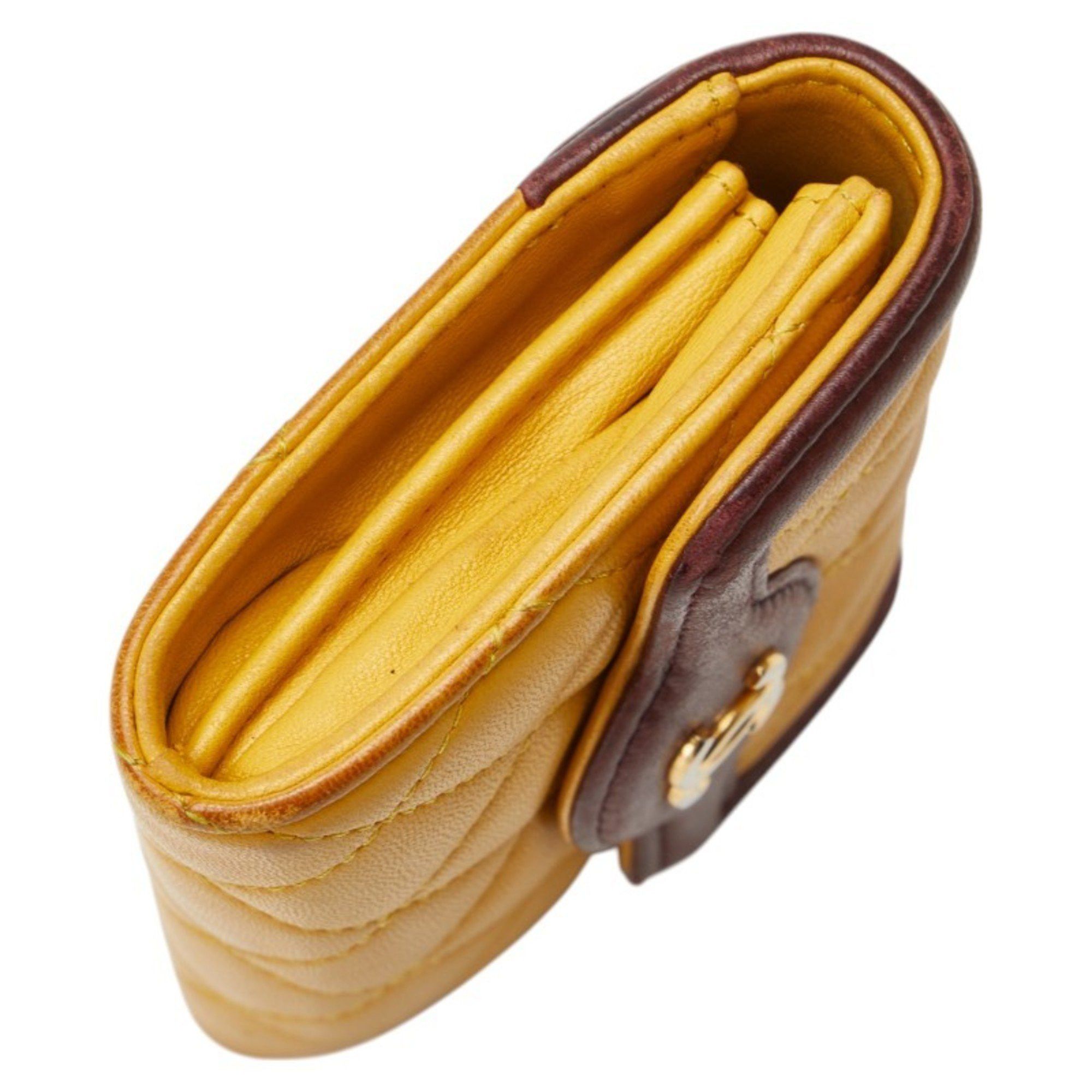 Chanel CHANEL Matelasse Coco Mark Wallet/Coin Case/Business Card Case/Card Case Yellow/Brown Lambskin Women's Size ONE SIZE - 6 Thumbnail