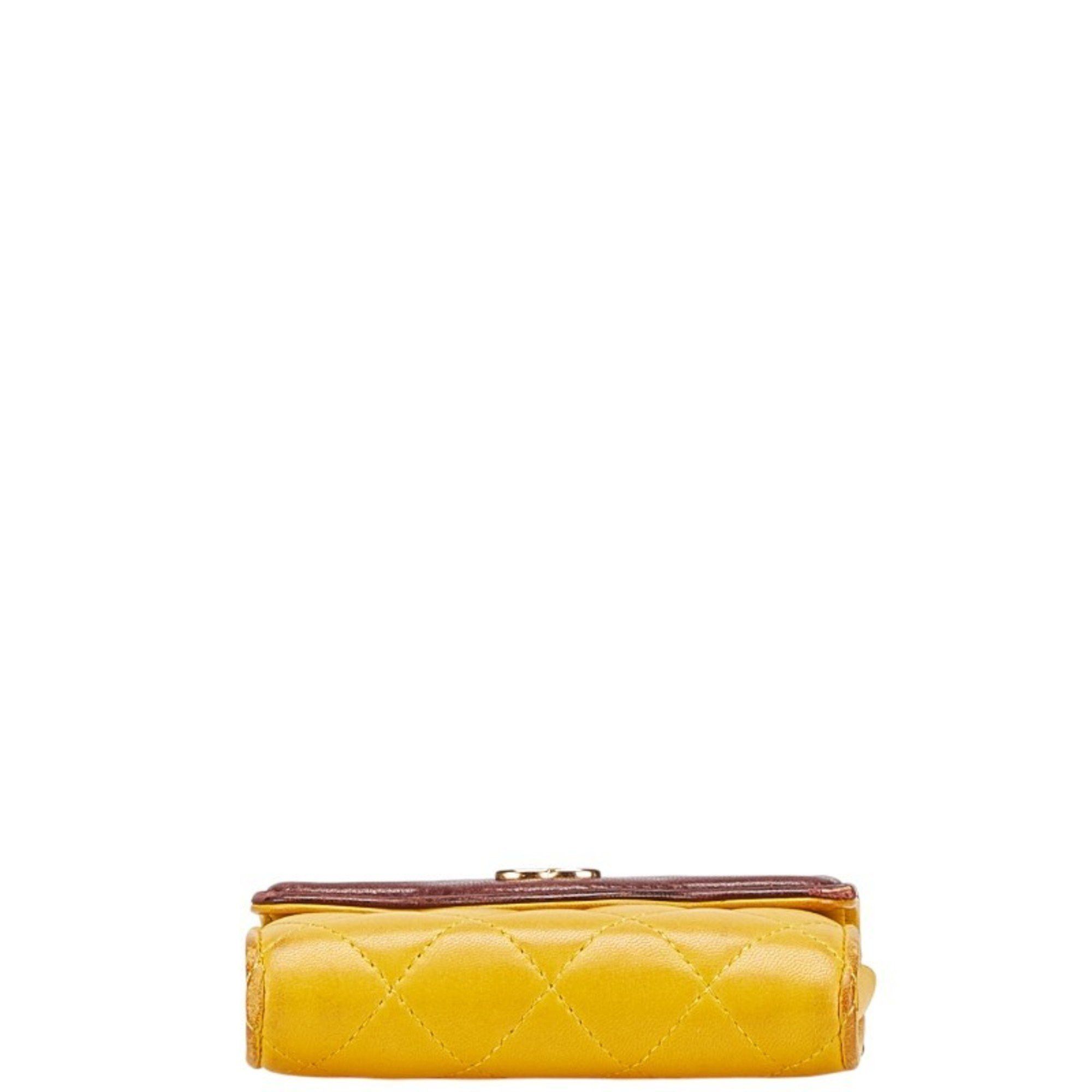 Chanel CHANEL Matelasse Coco Mark Wallet/Coin Case/Business Card Case/Card Case Yellow/Brown Lambskin Women's Size ONE SIZE - 3 Thumbnail