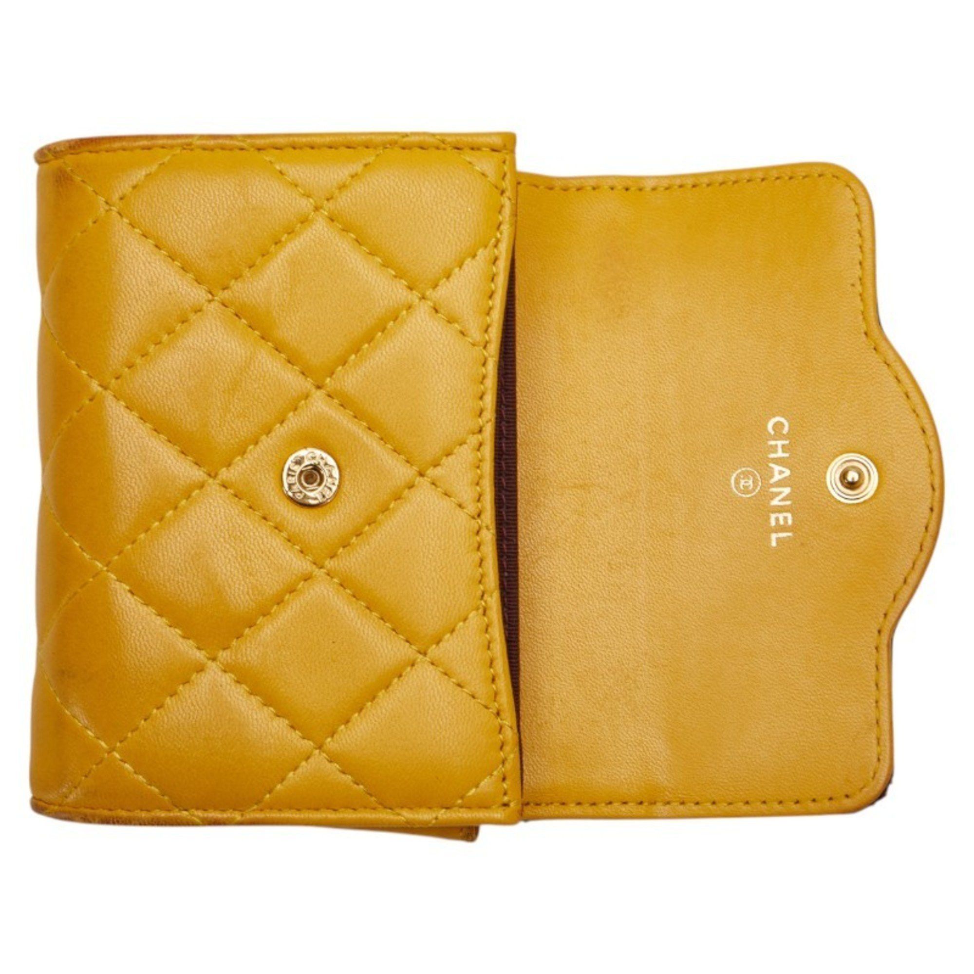 Chanel CHANEL Matelasse Coco Mark Wallet/Coin Case/Business Card Case/Card Case Yellow/Brown Lambskin Women's Size ONE SIZE - 4 Thumbnail