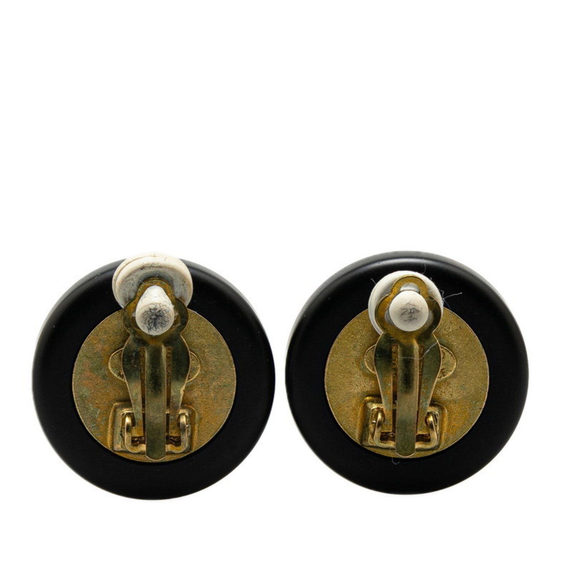 Chanel Vintage Chanel Coco Mark Round Mirror Earrings in Black Plastic with Plated Finish for Women Size ONE SIZE - 2 Thumbnail